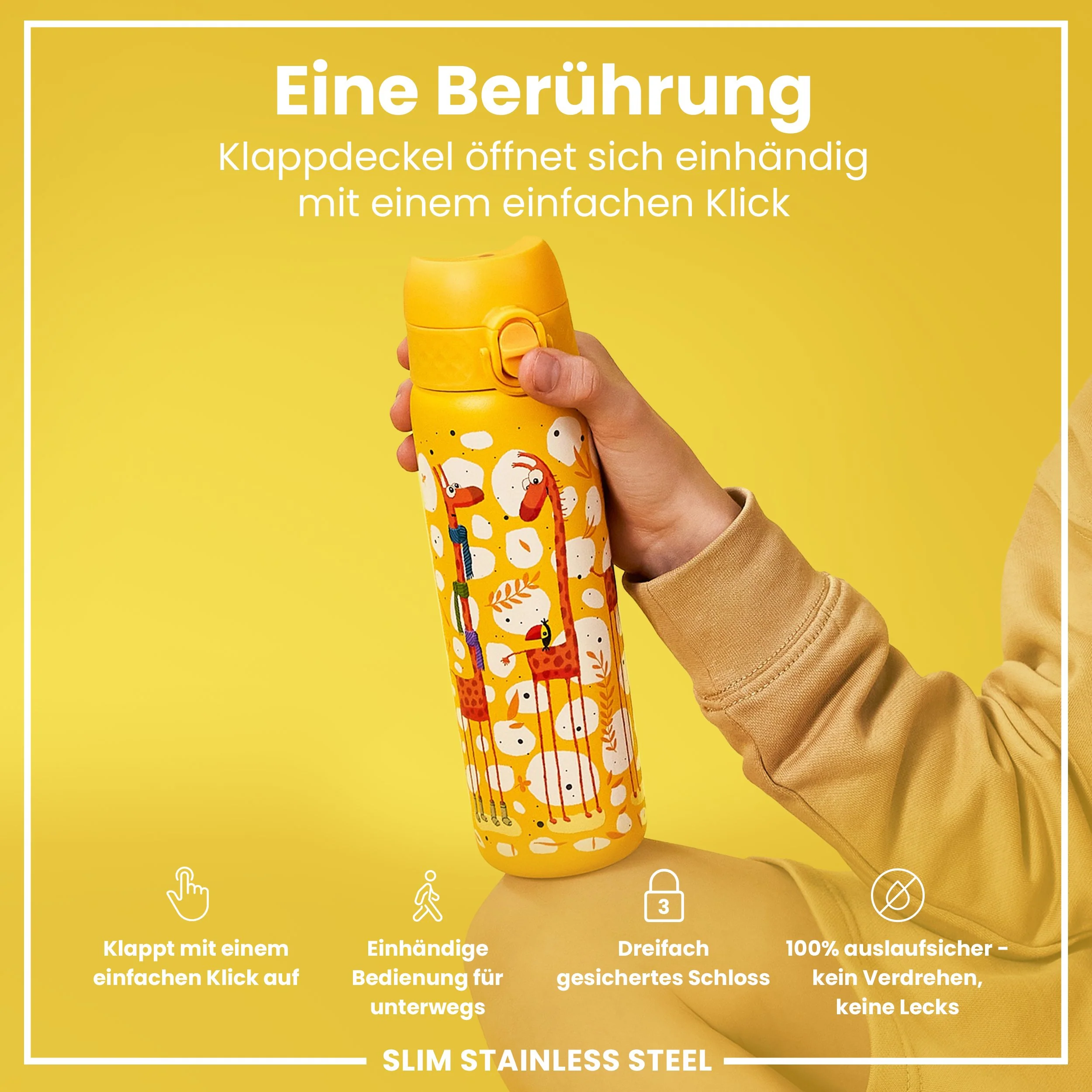 Leichte Edelstahl-Trinkflasche, Giraffen, 600 ml - Image 3