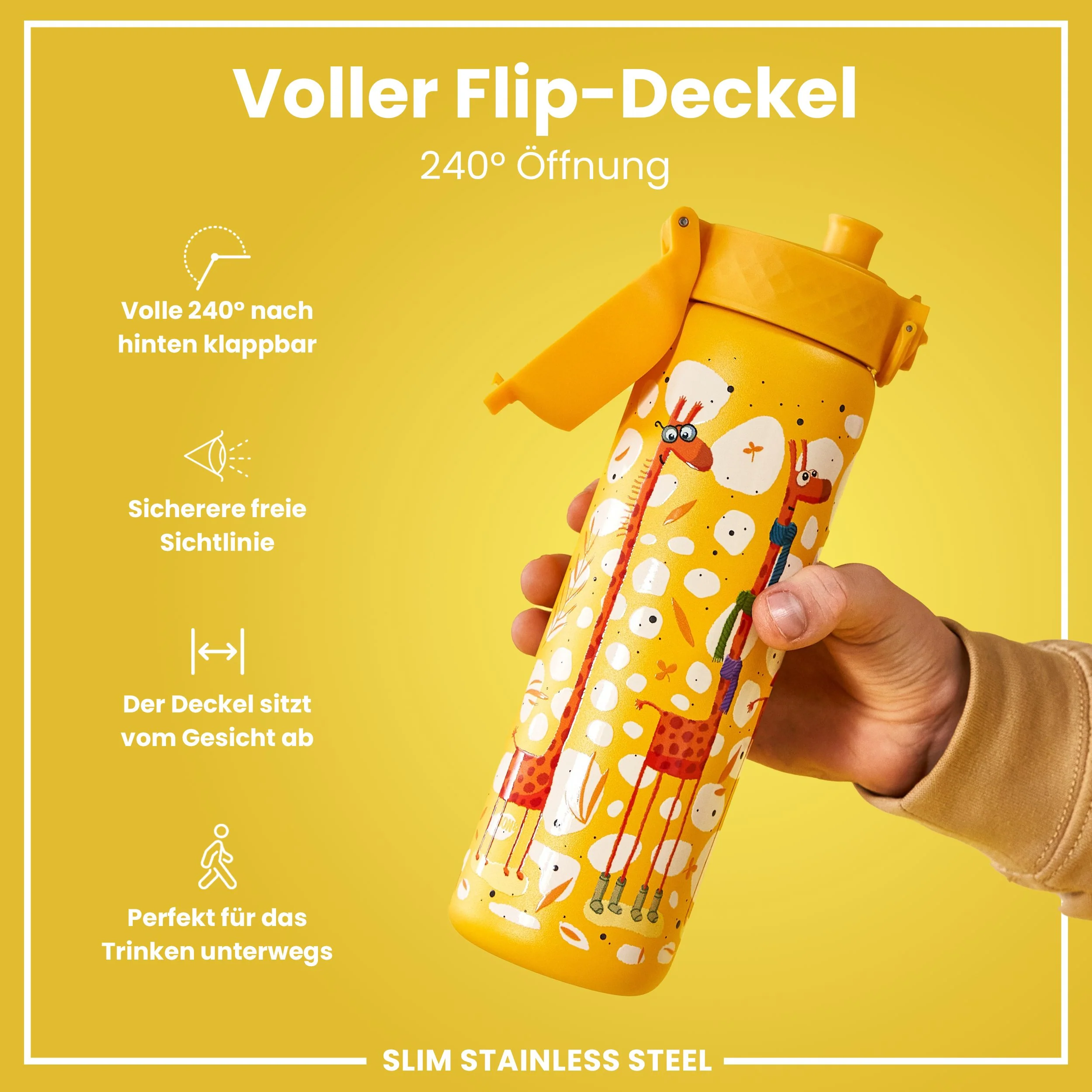 Leichte Edelstahl-Trinkflasche, Giraffen, 600 ml - Image 4