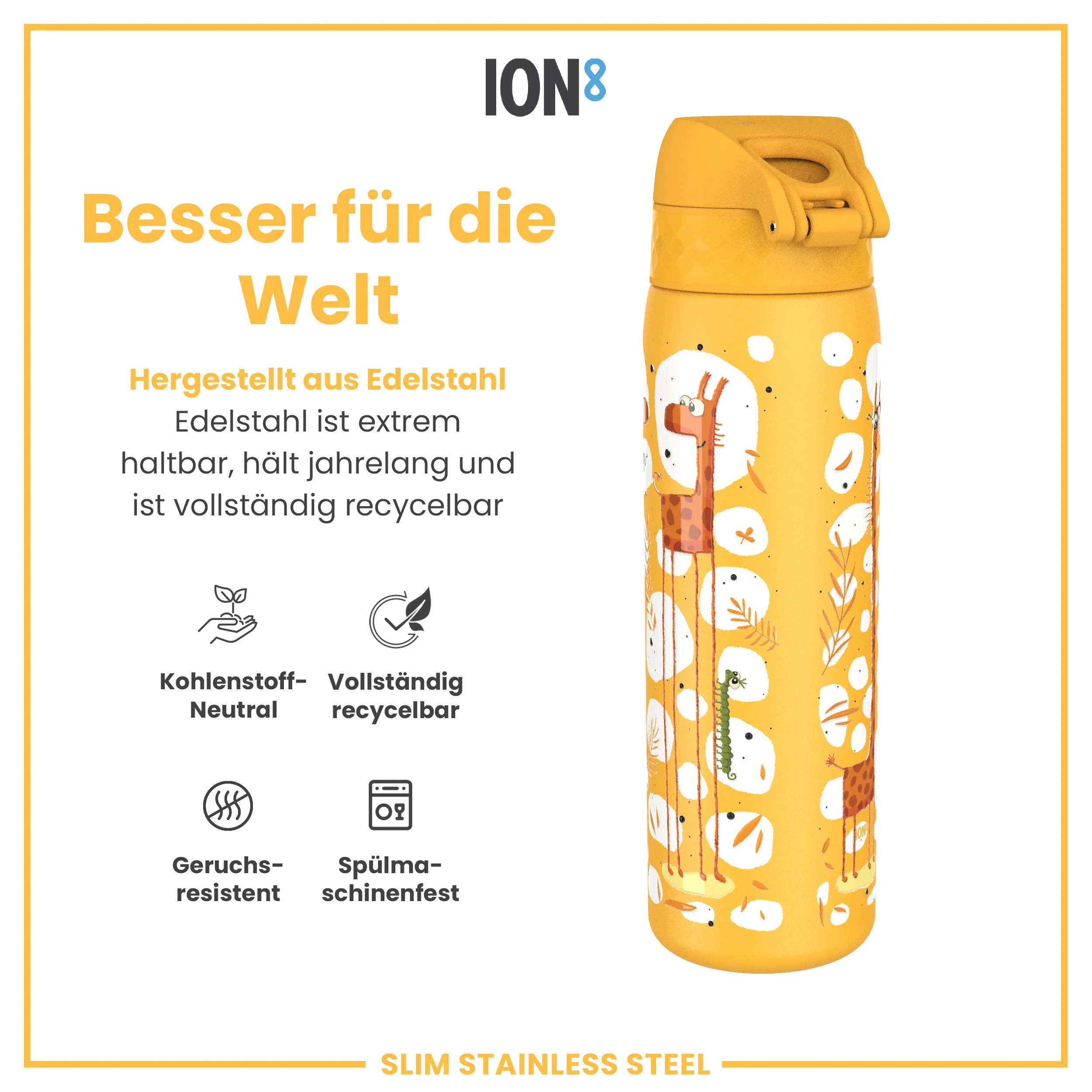 Leichte Edelstahl-Trinkflasche, Giraffen, 600 ml - Image 5