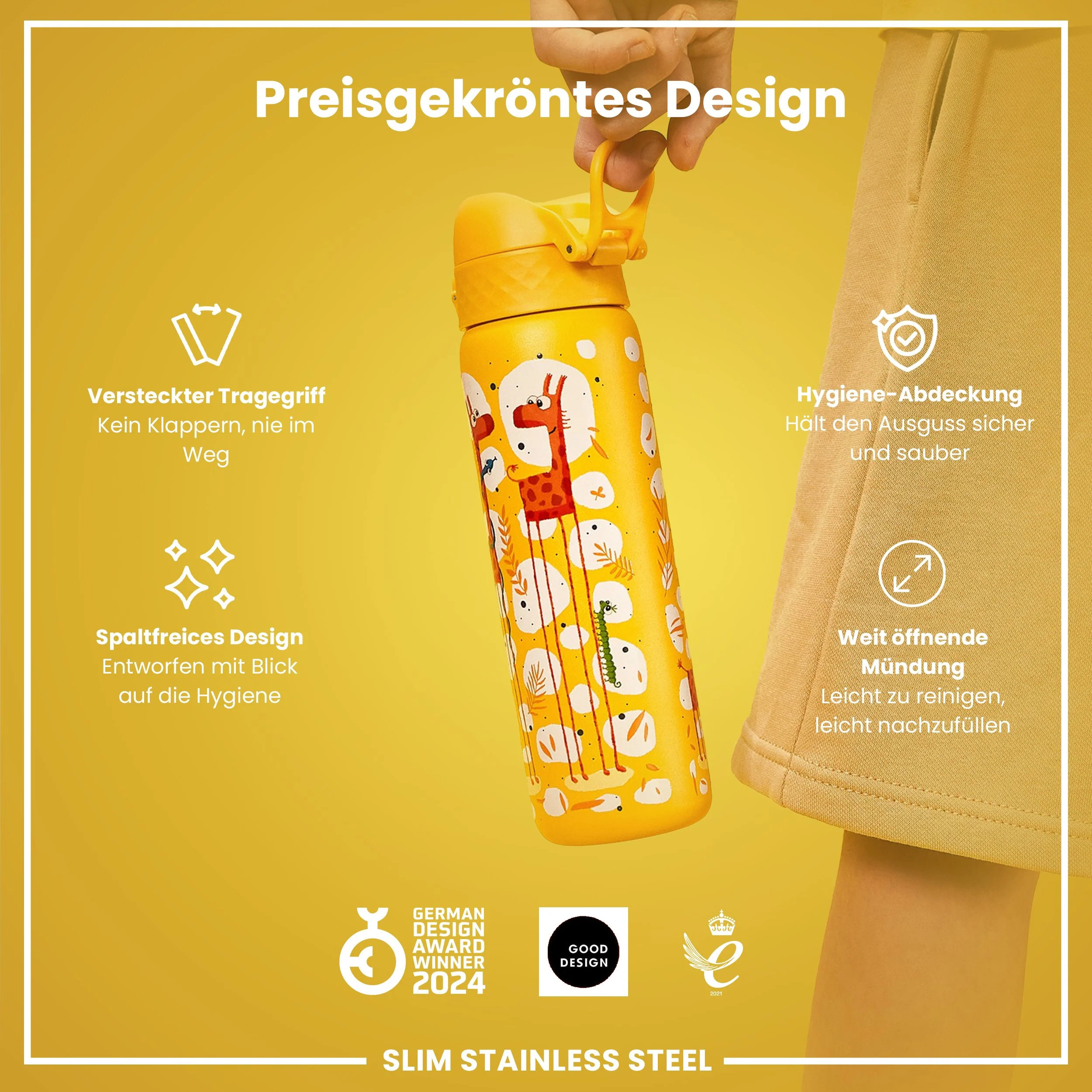 Leichte Edelstahl-Trinkflasche, Giraffen, 600 ml - Image 6