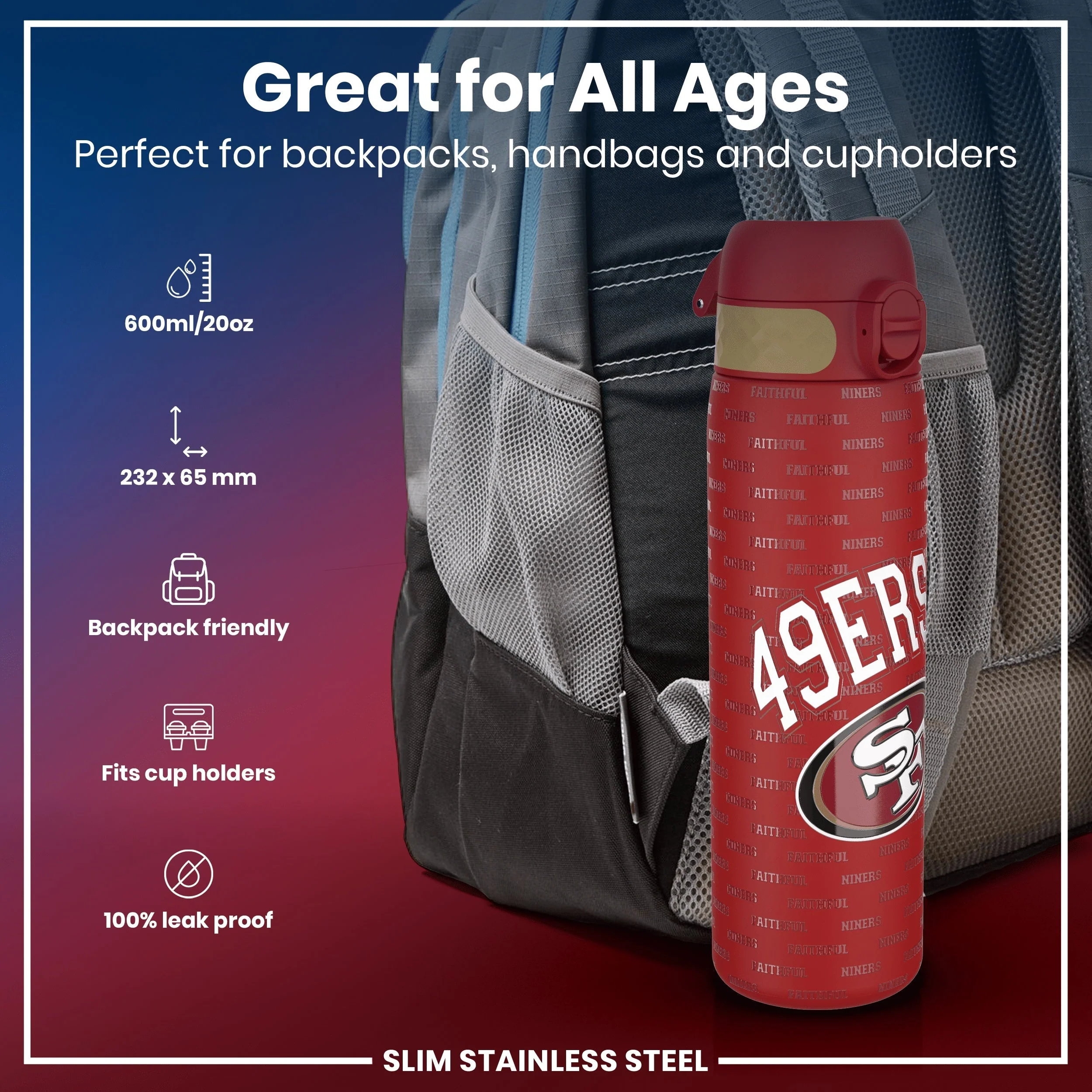 NFL x ION8, Leichte Edelstahl, San Francisco 49ers, 600 ml - Image 2