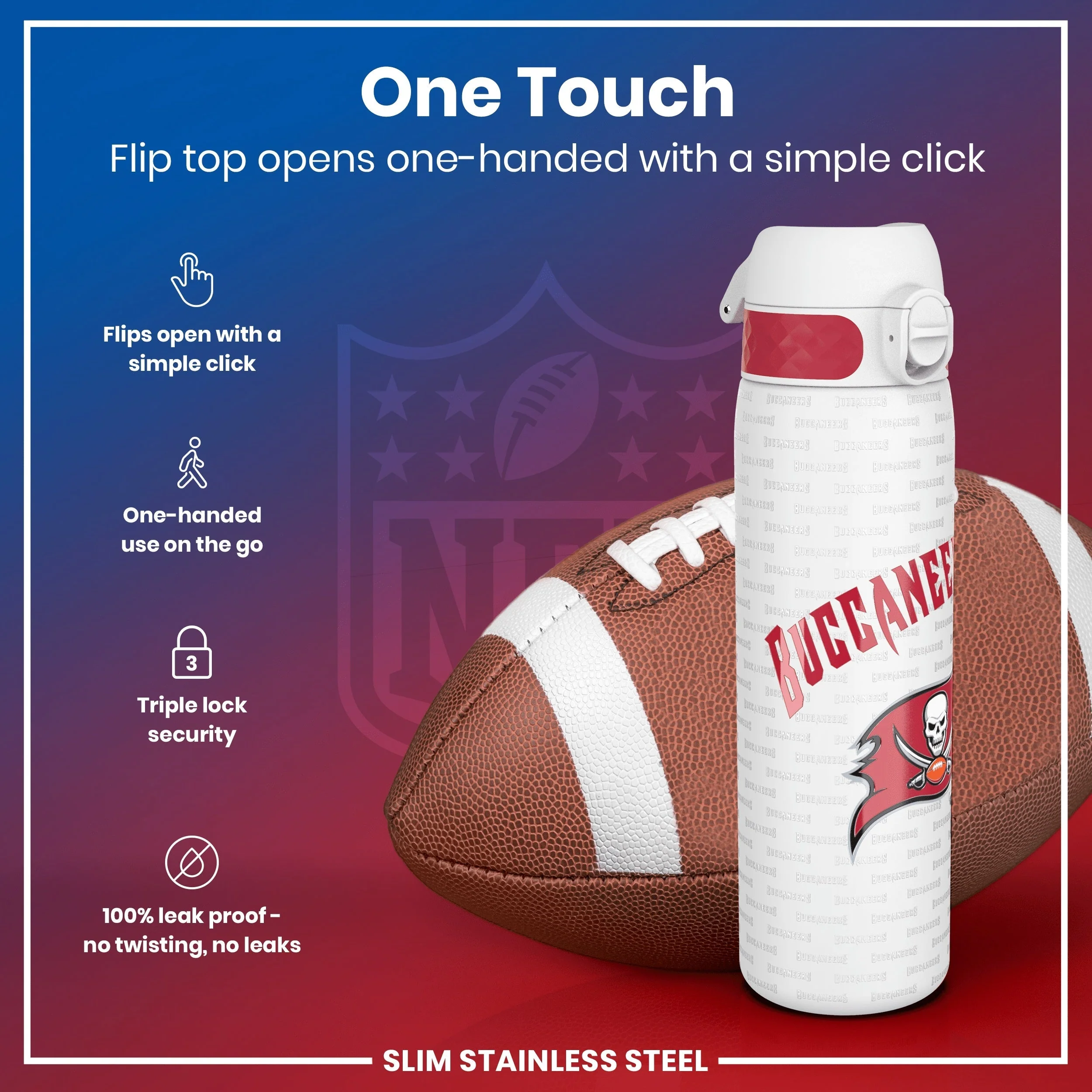 NFL x ION8, Leichte Edelstahl, Tampa Bay Buccaneers, 600 ml - Image 3
