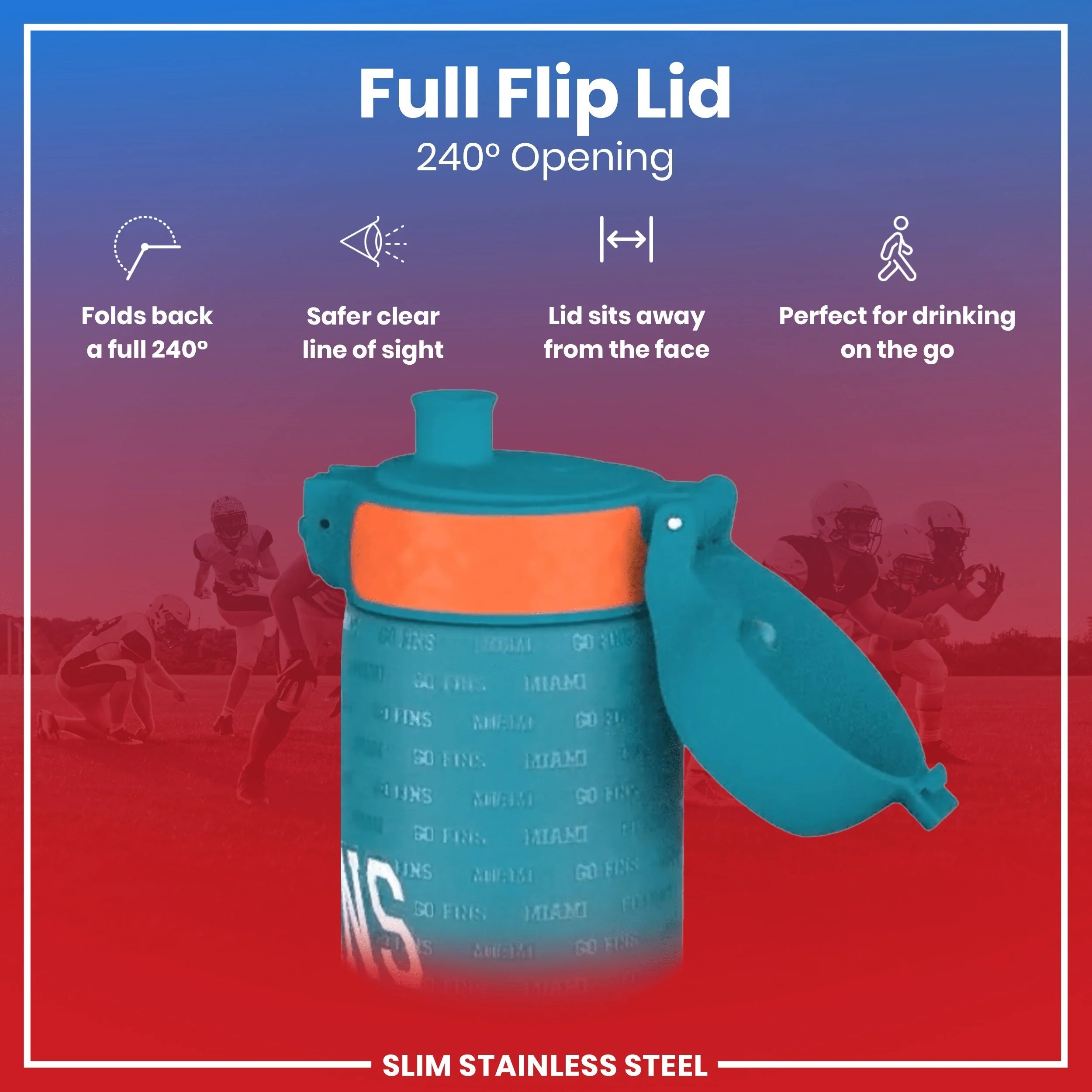 NFL x ION8, Leichte Edelstahl, Miami Dolphins, 600 ml - Image 4