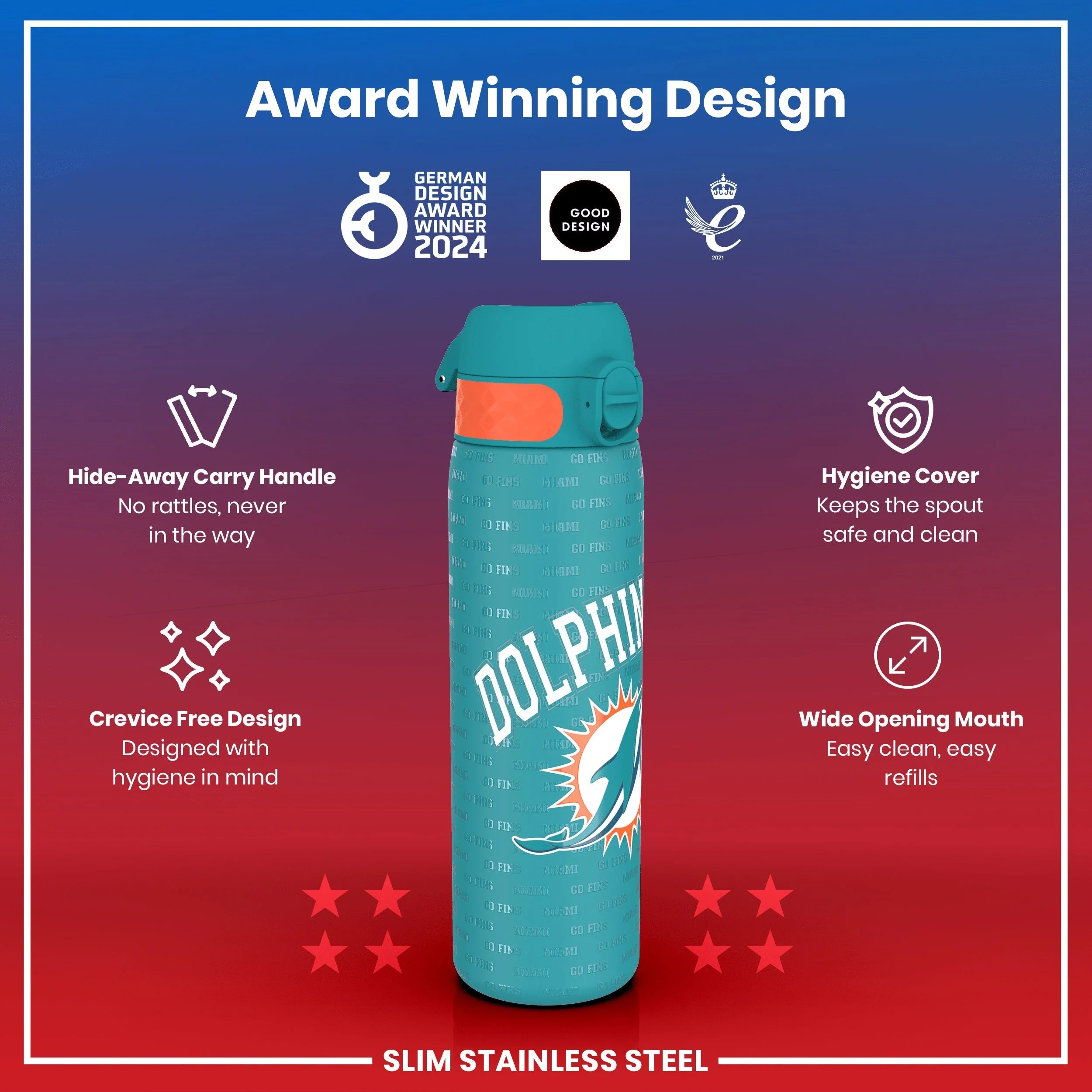 NFL x ION8, Leichte Edelstahl, Miami Dolphins, 600 ml - Image 6
