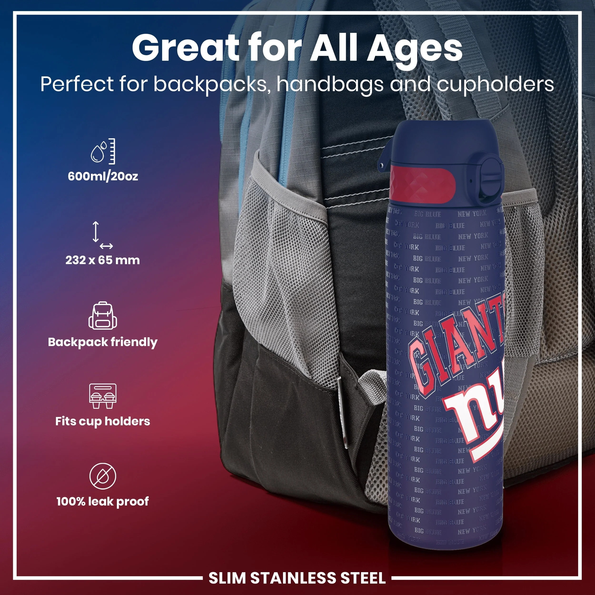NFL x ION8, Leichte Edelstahl, New York Giants, 600 ml - Image 2