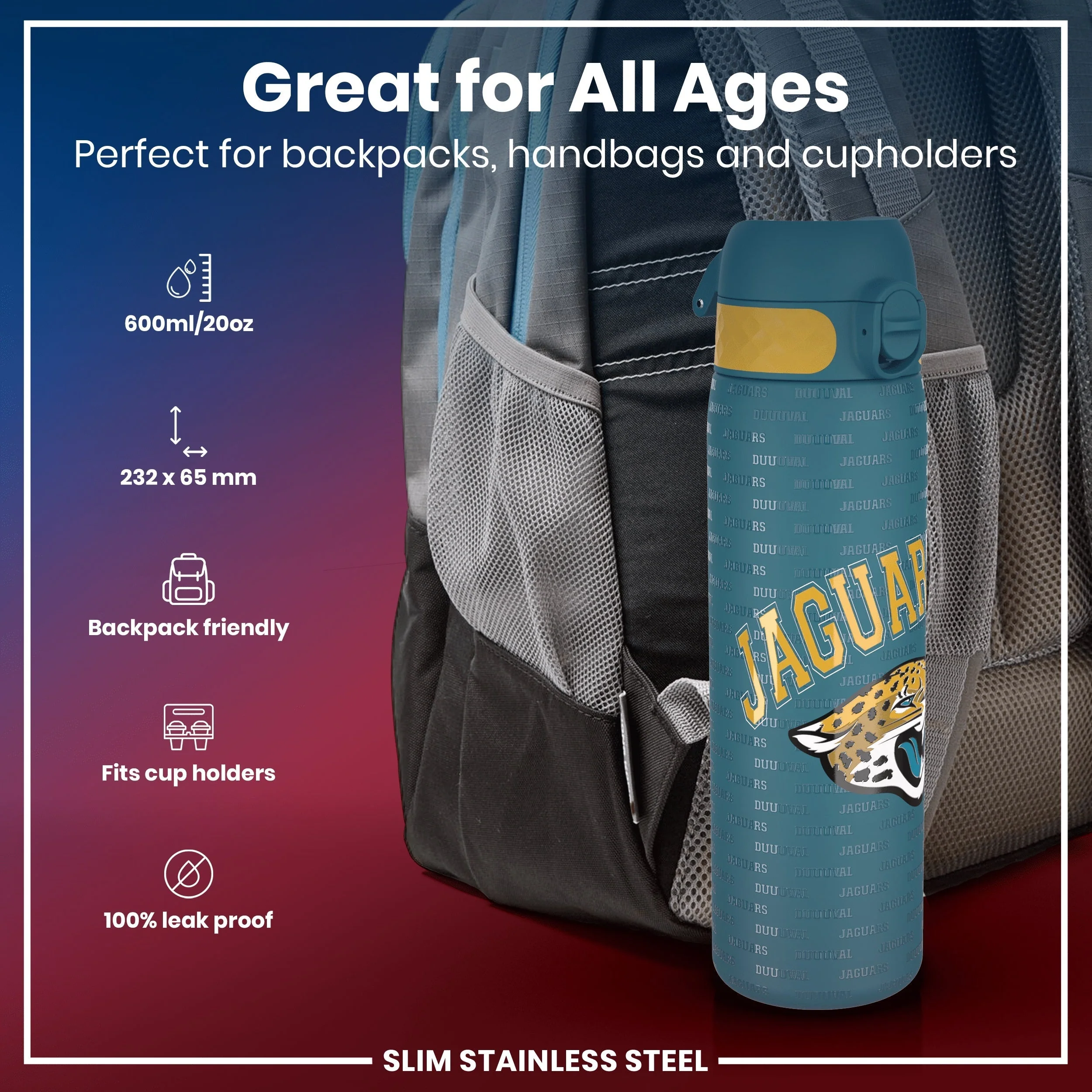 NFL x ION8, Leichte Edelstahl, Jacksonville Jaguars, 600 ml - Image 2