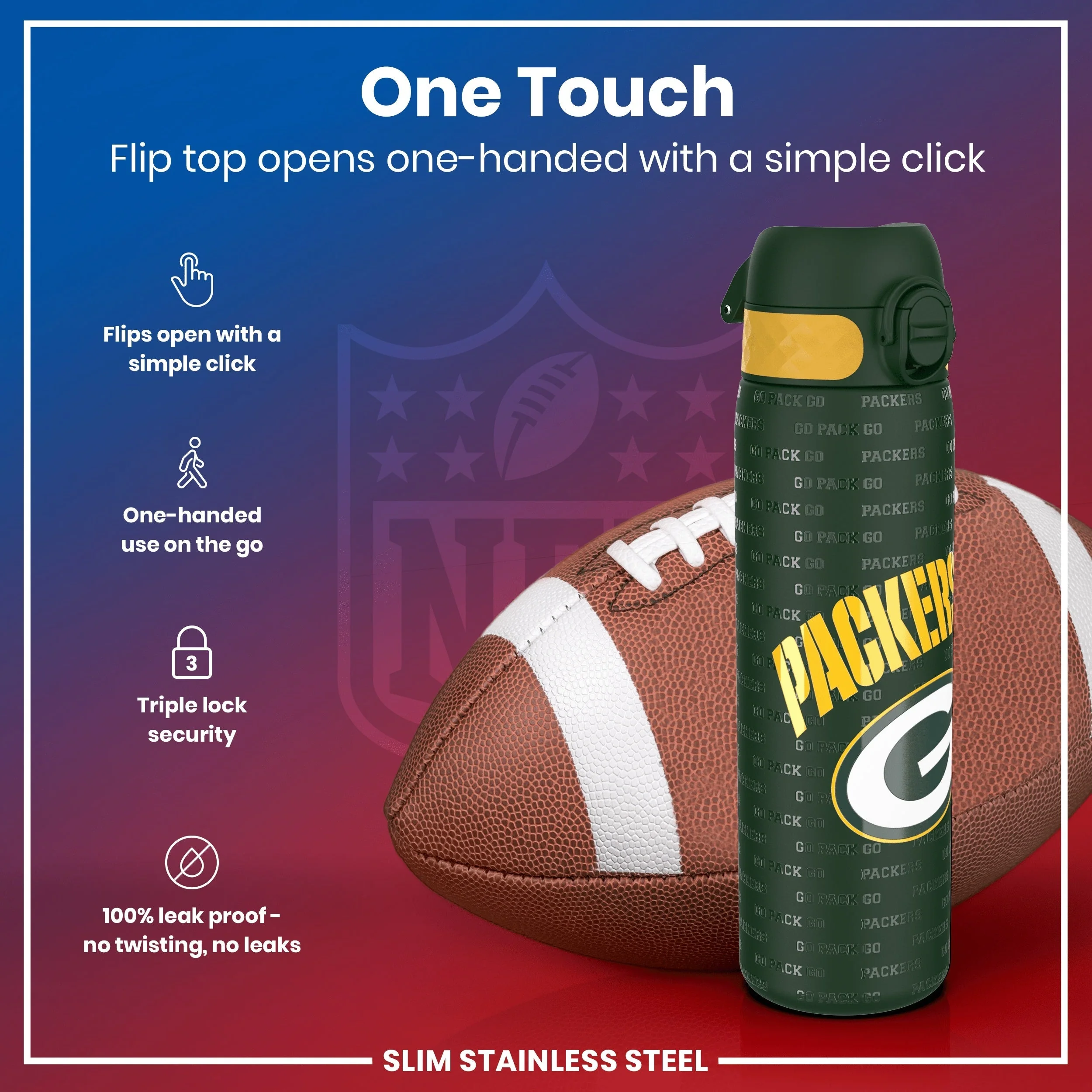 NFL x ION8, Leichte Edelstahl, Green Bay Packers, 600 ml - Image 3