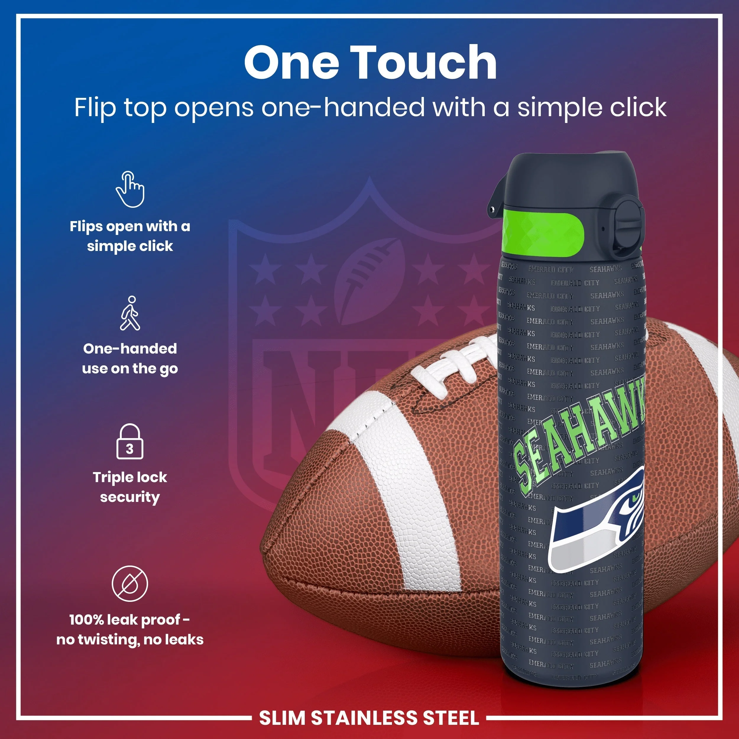 NFL x ION8, Leichte Edelstahl, Seattle Seahawks, 600 ml - Image 3