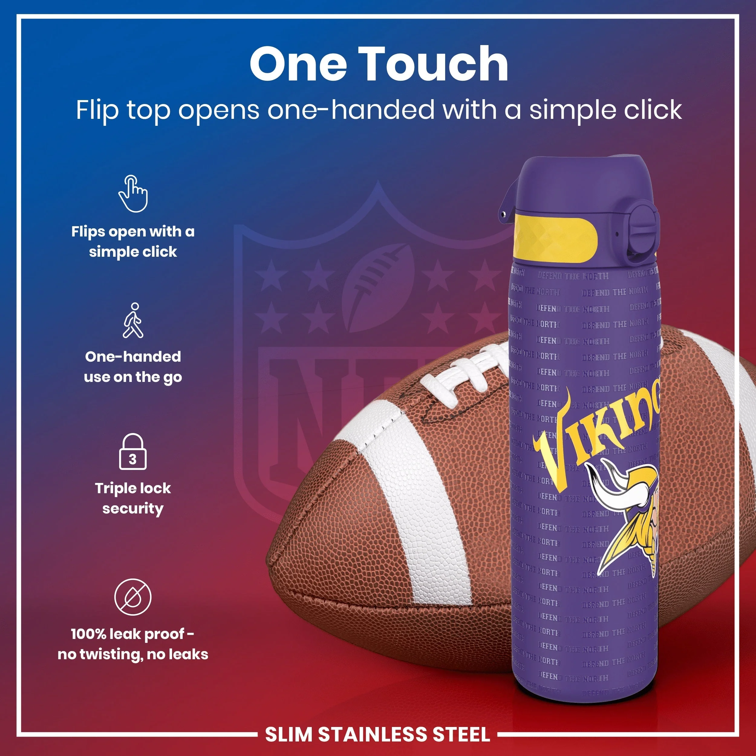 NFL x ION8, Leichte Edelstahl, Minnesota Vikings, 600 ml - Image 3