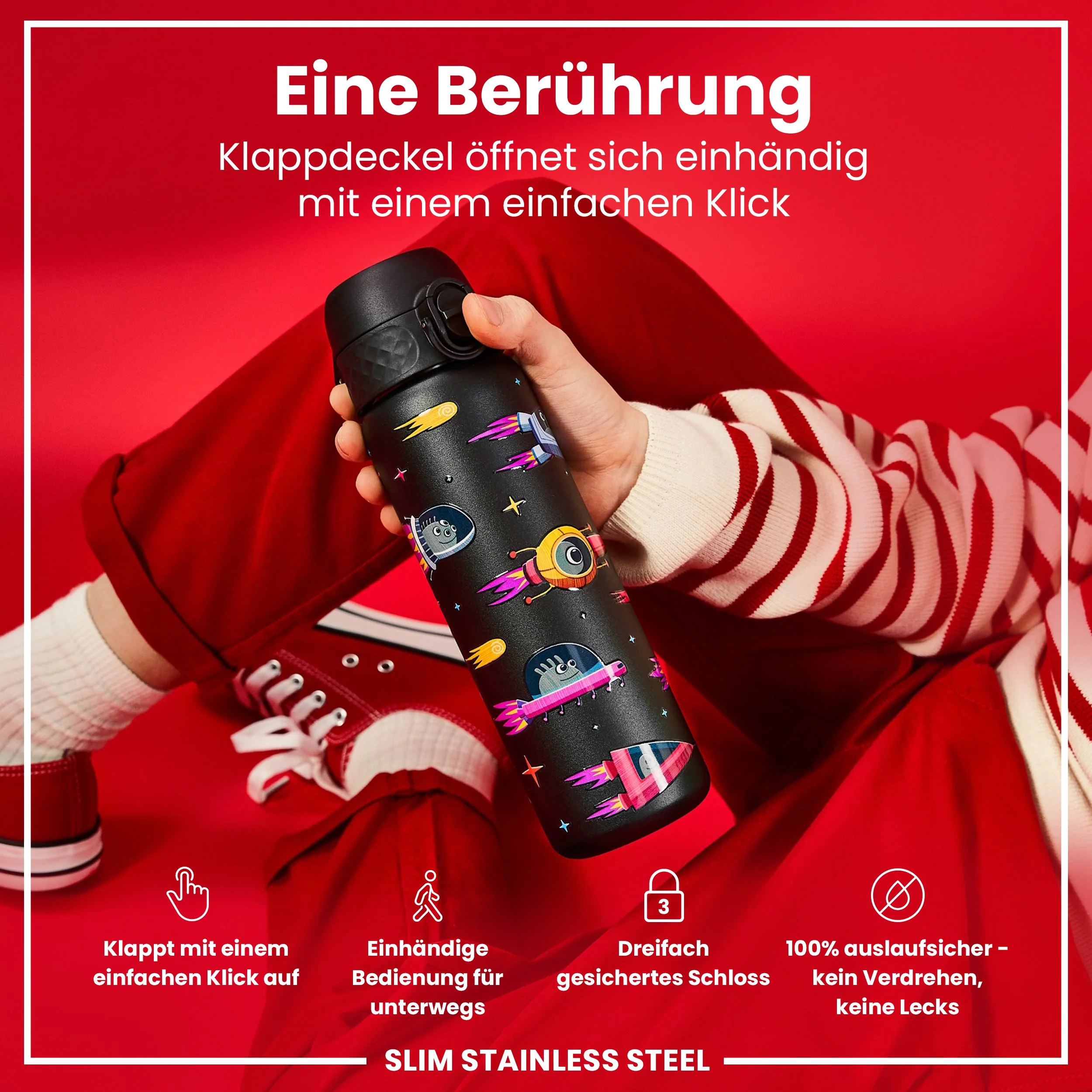 Leichte Edelstahl-Trinkflasche, Design „Raumschiffe, 600 ml - Image 3