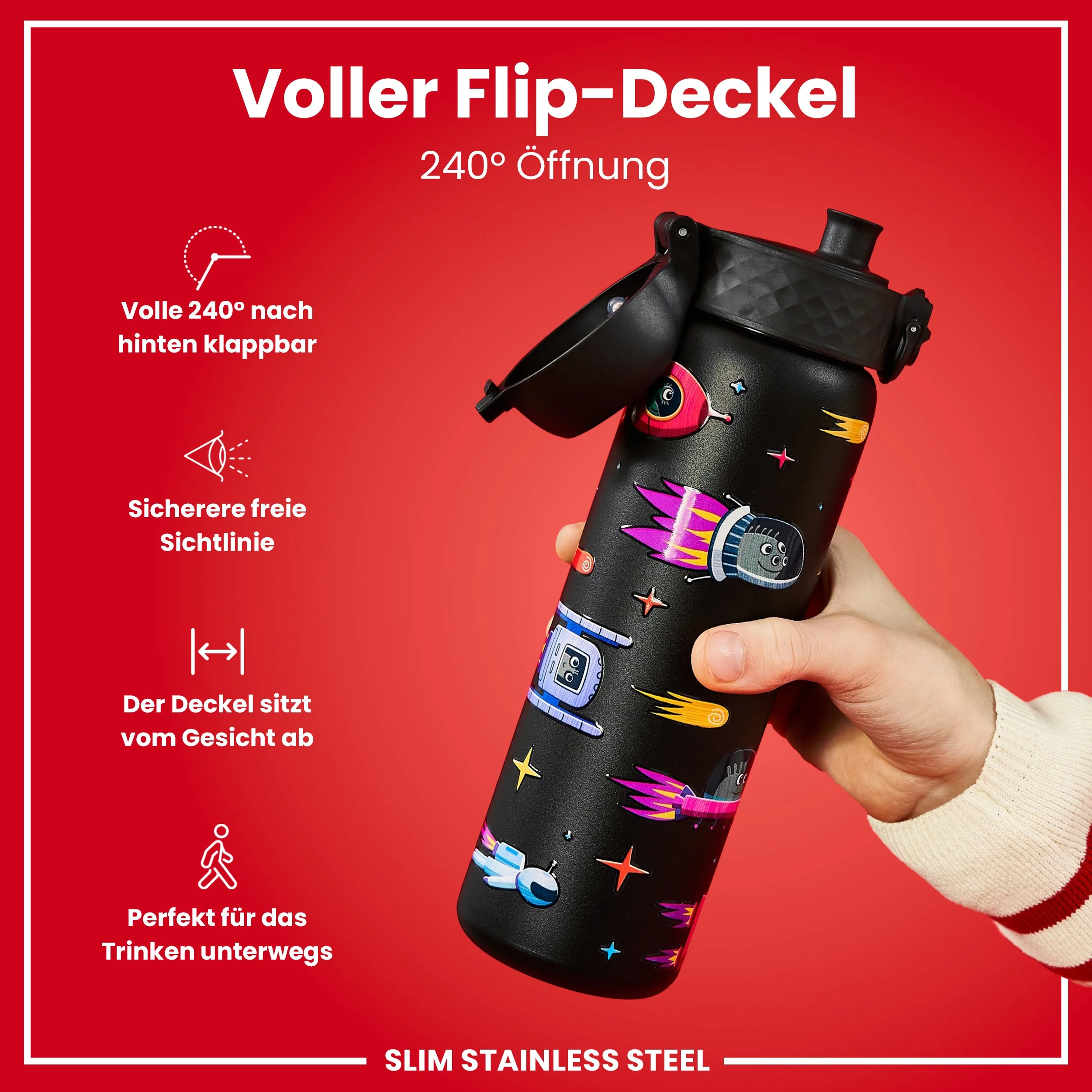 Leichte Edelstahl-Trinkflasche, Design „Raumschiffe, 600 ml - Image 4