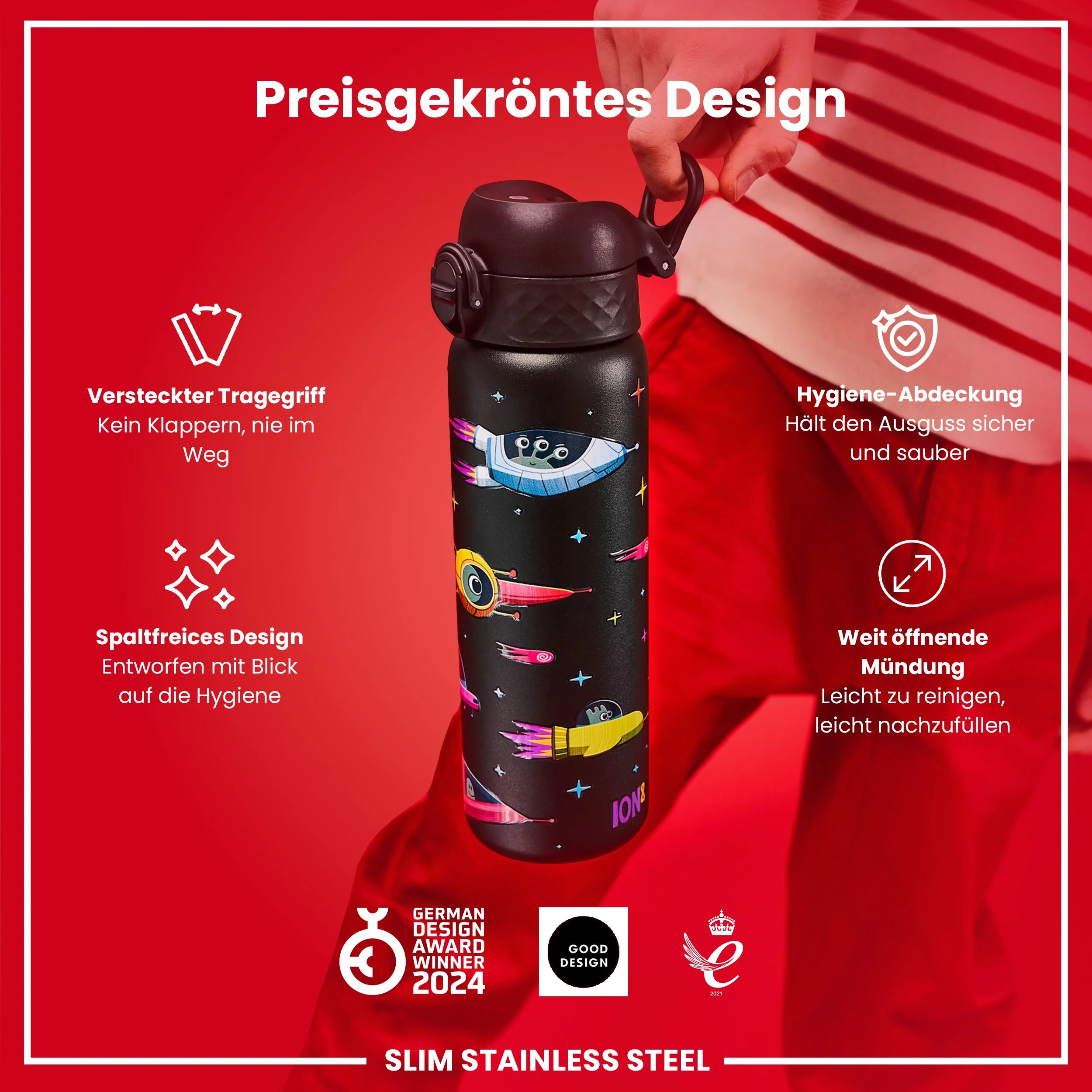 Leichte Edelstahl-Trinkflasche, Design „Raumschiffe, 600 ml - Image 6