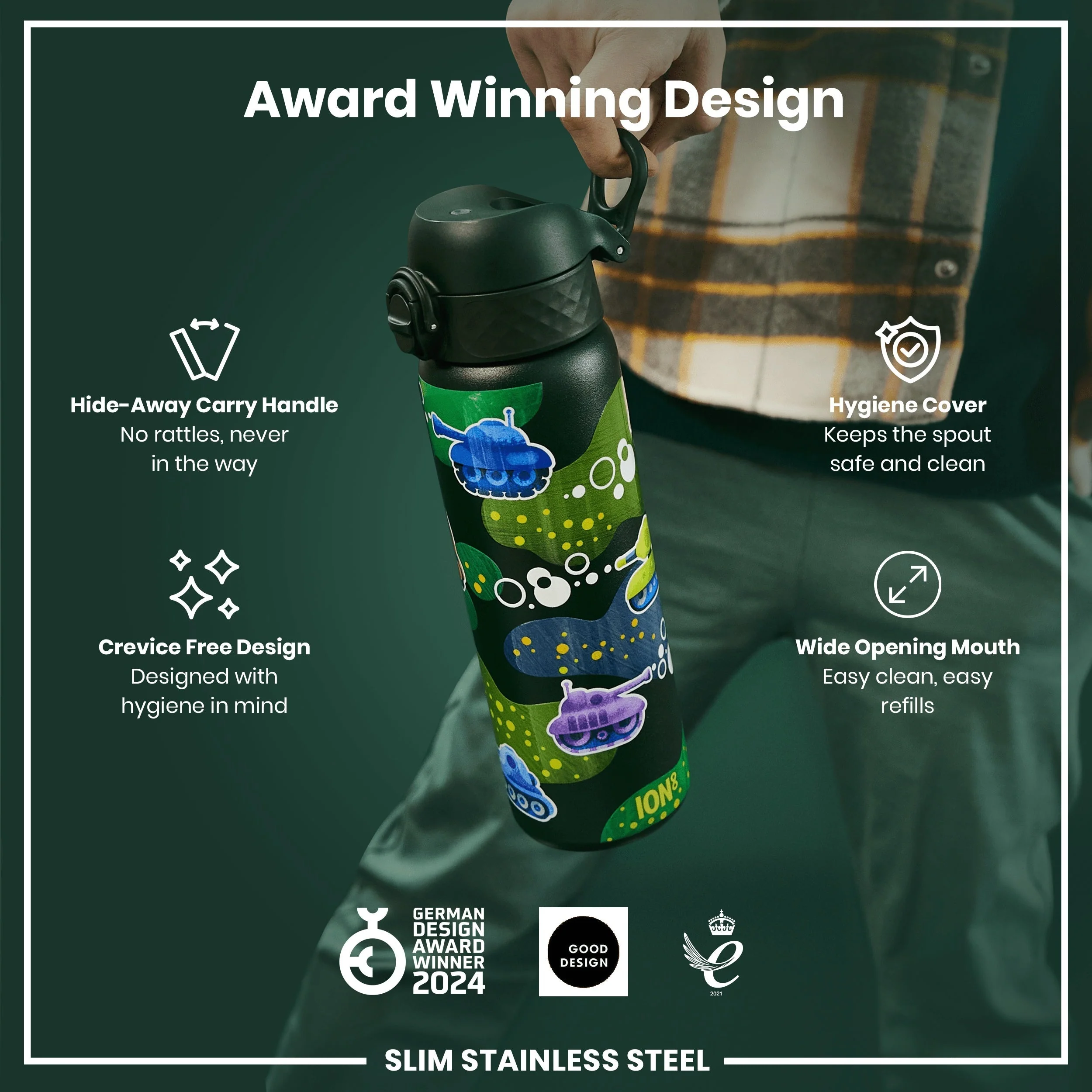 Leichte Edelstahl-Trinkflasche, Panzerdesign, 600 ml - Image 6