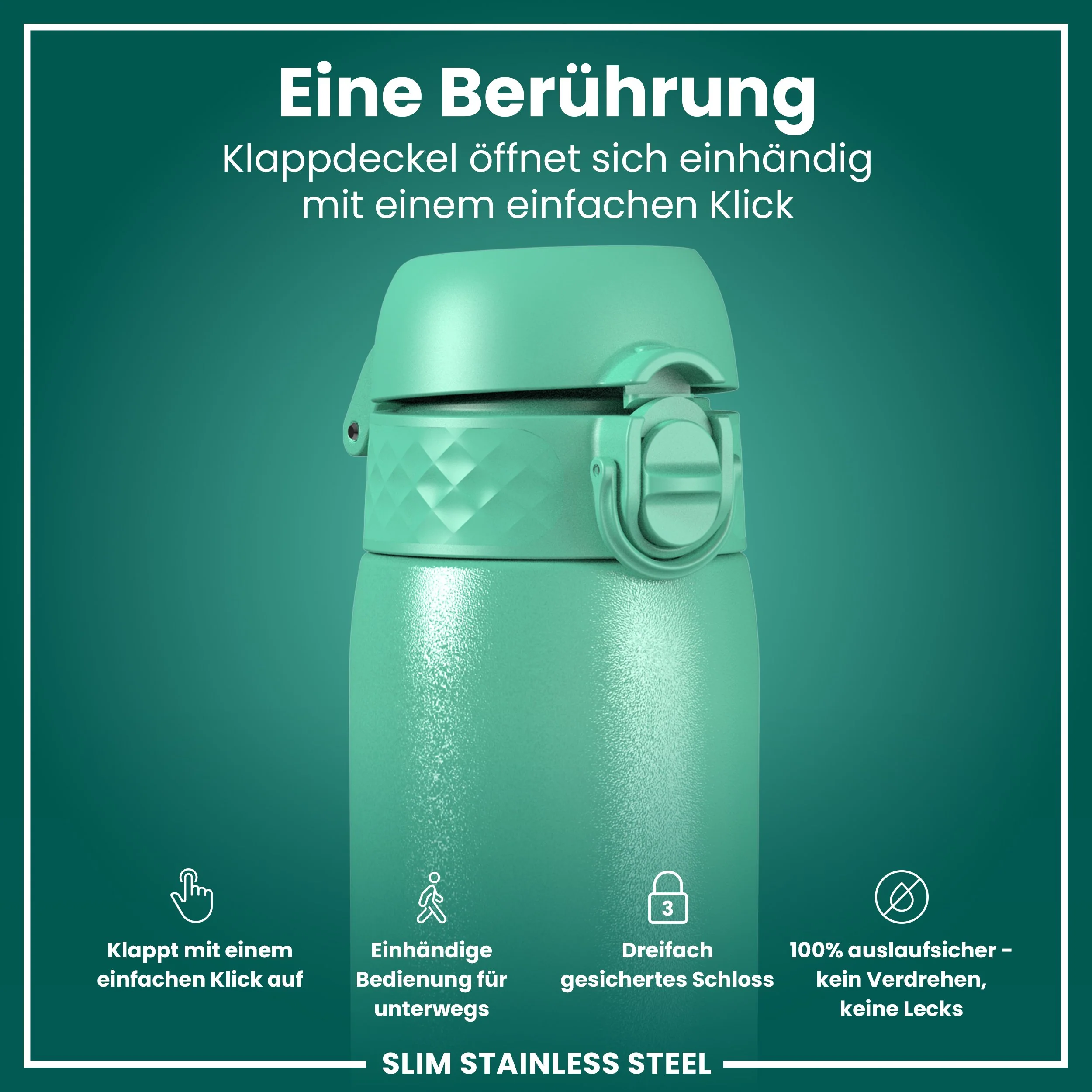 Leichte Edelstahl-Trinkflasche, Petrol, 600 ml - Image 3