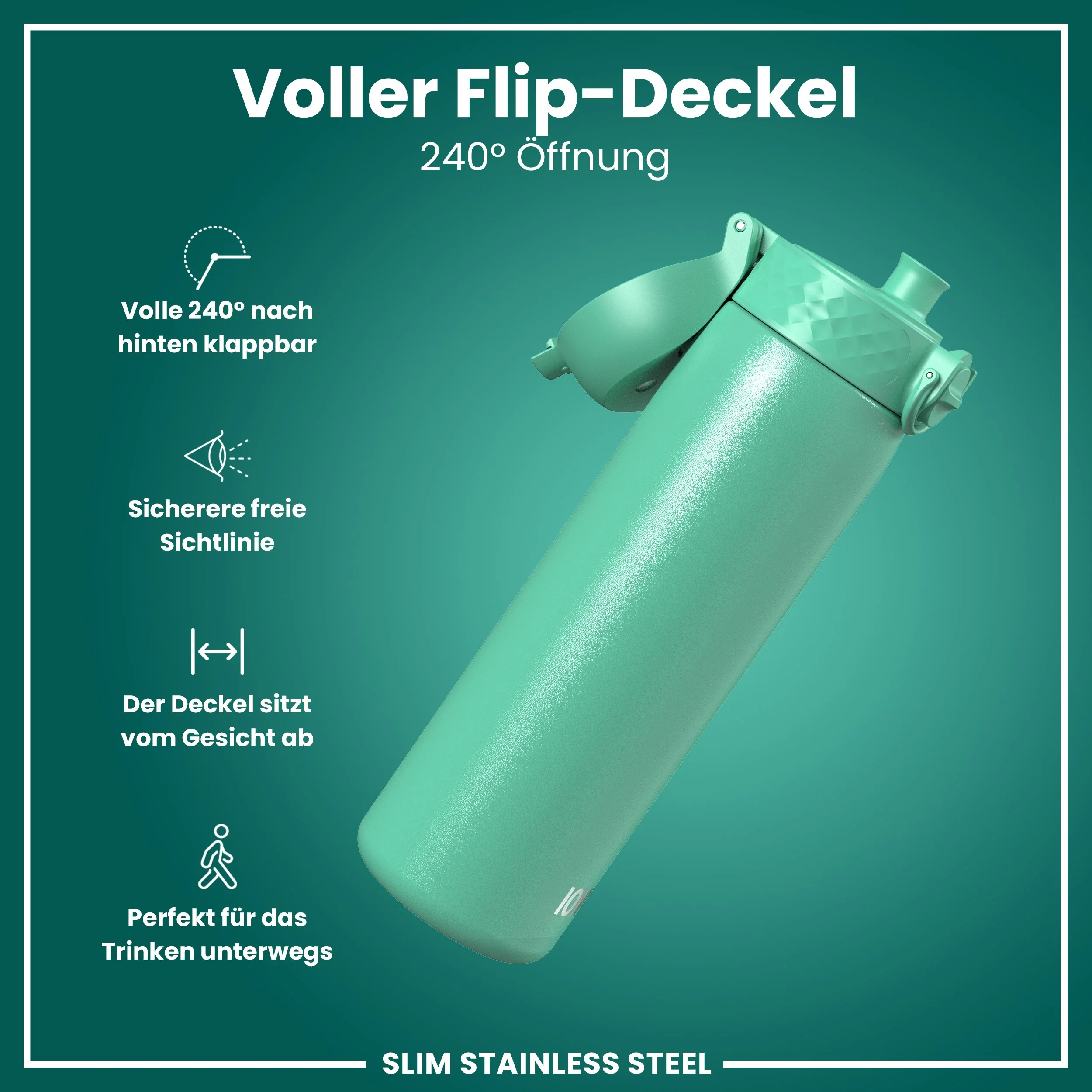 Leichte Edelstahl-Trinkflasche, Petrol, 600 ml - Image 4