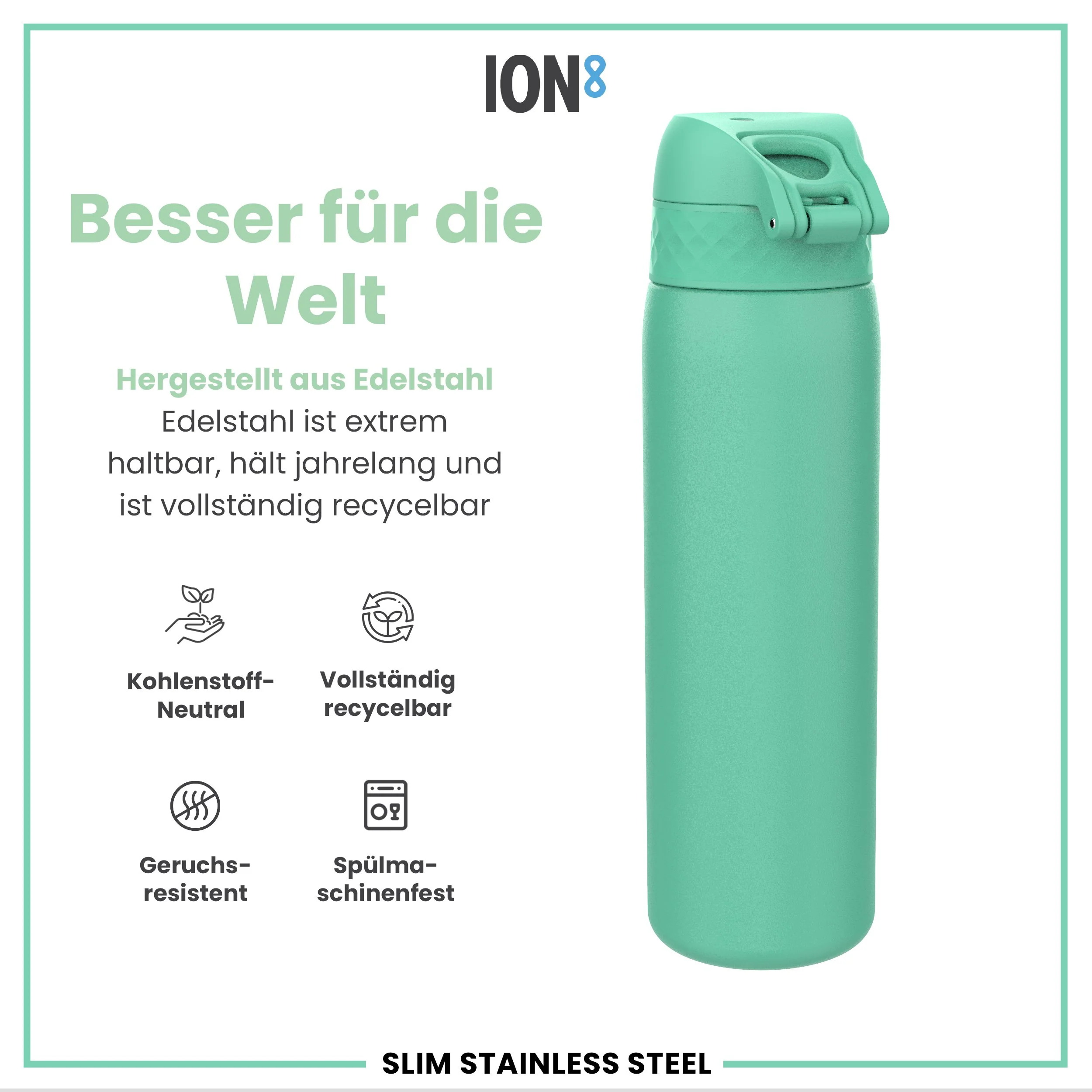Leichte Edelstahl-Trinkflasche, Petrol, 600 ml - Image 5
