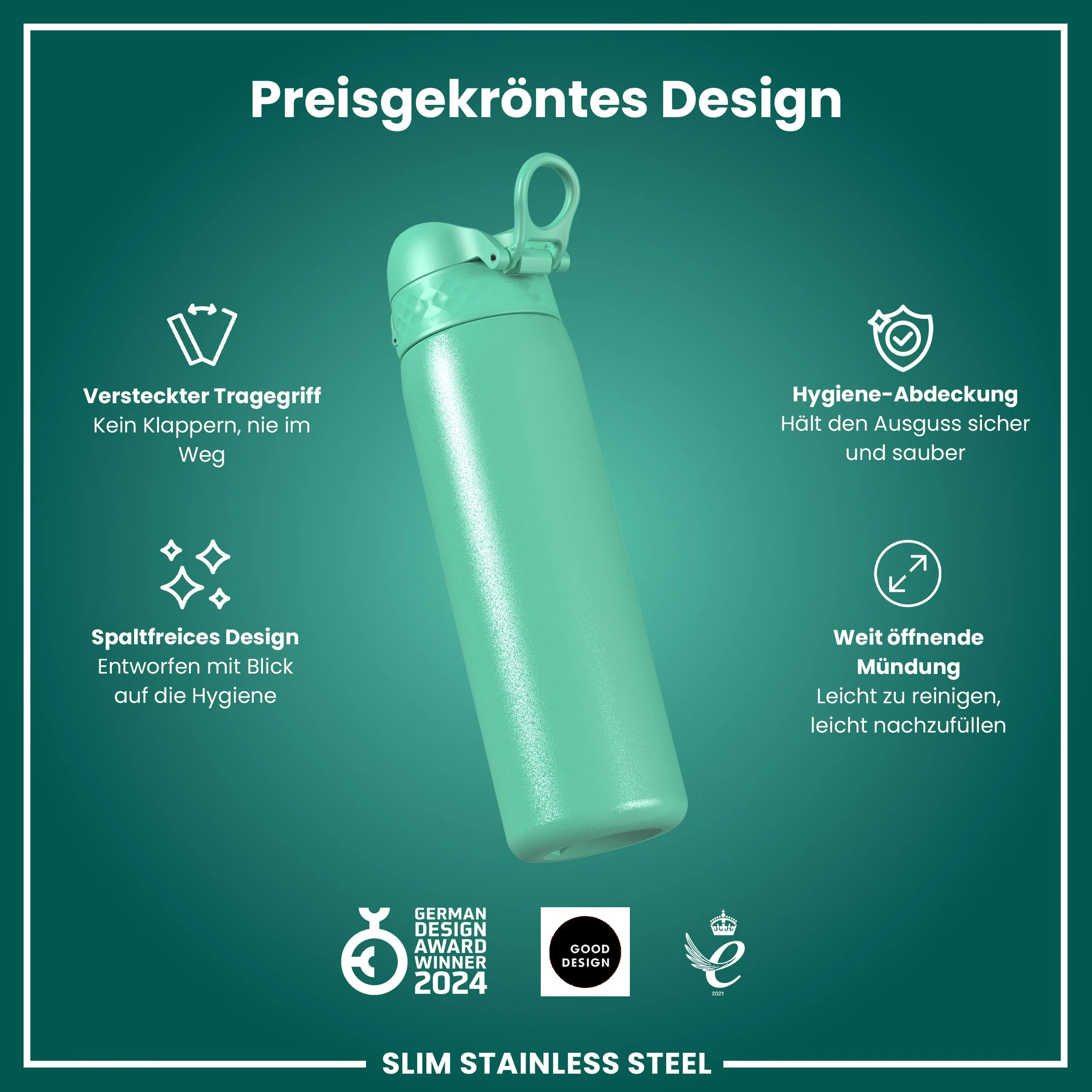 Leichte Edelstahl-Trinkflasche, Petrol, 600 ml - Image 6
