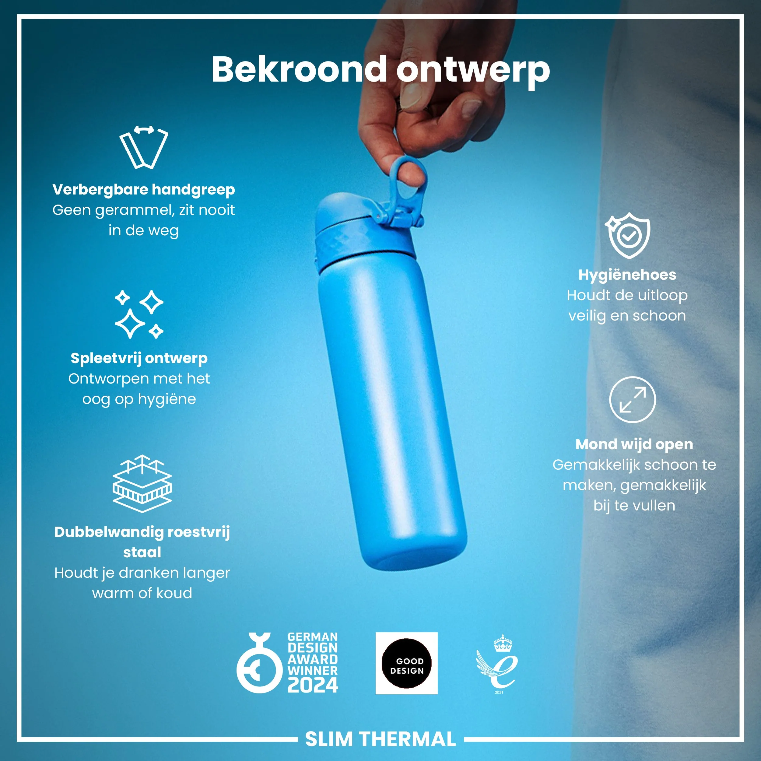 Isolierte Edelstahl-Trinkflasche, Blau, 500 ml - Image 6