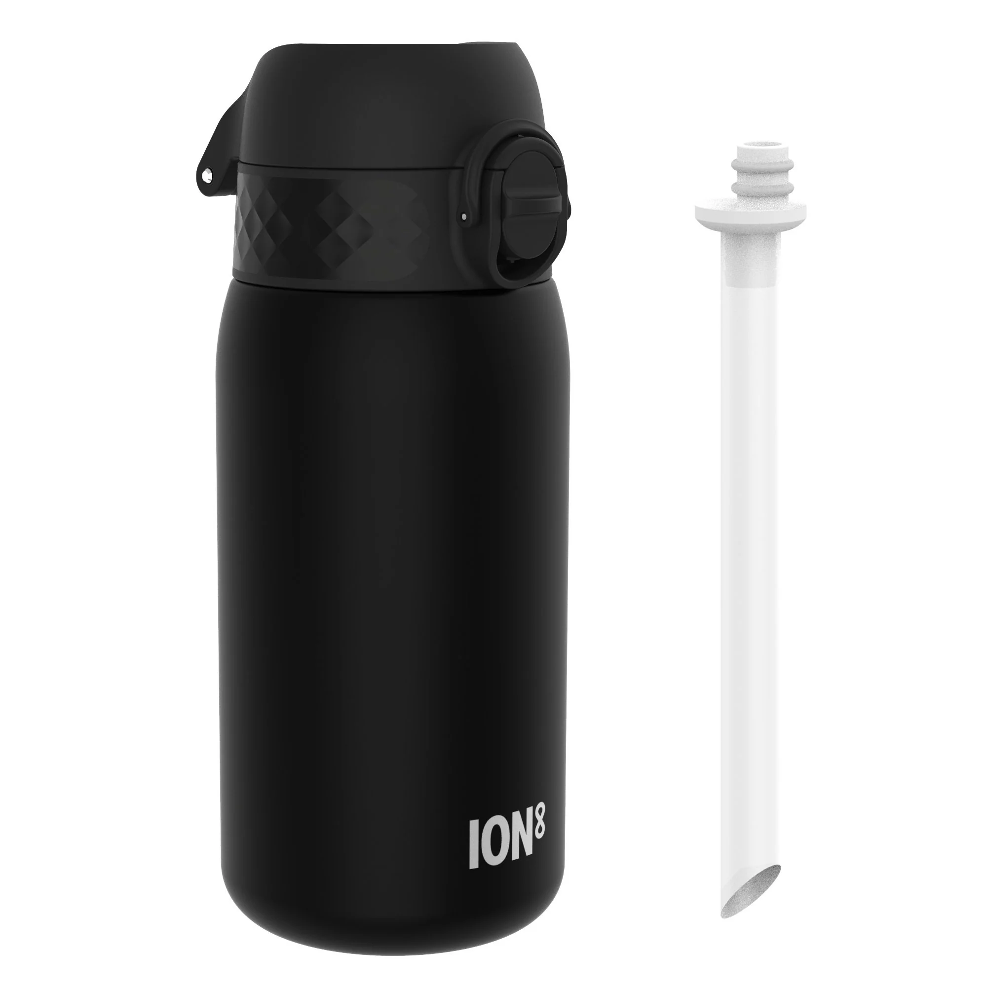 Recyclon Trinkflasche mit Strohhalm, Schwarz, 350 ml