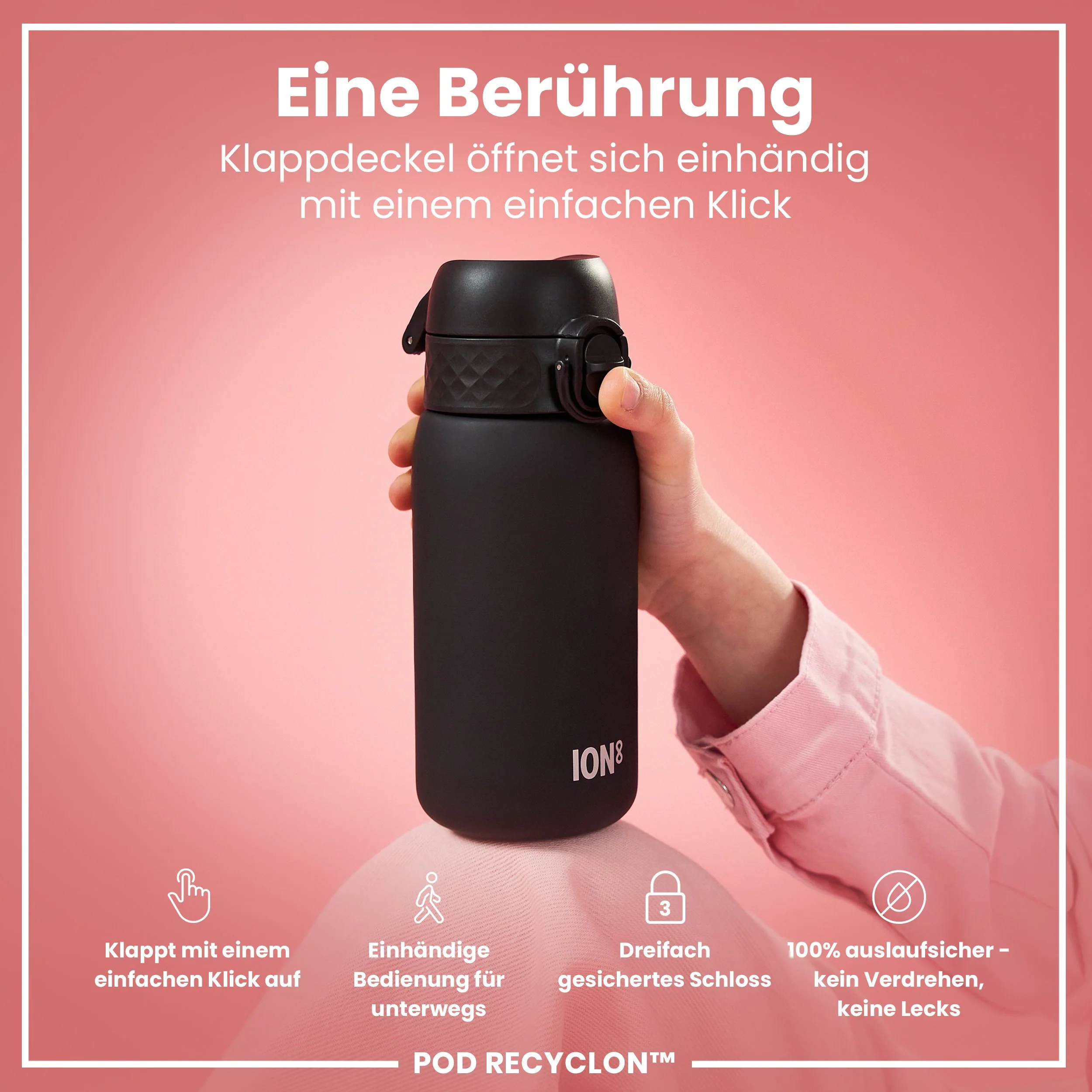Recyclon Trinkflasche mit Strohhalm, Schwarz, 350 ml - Image 3