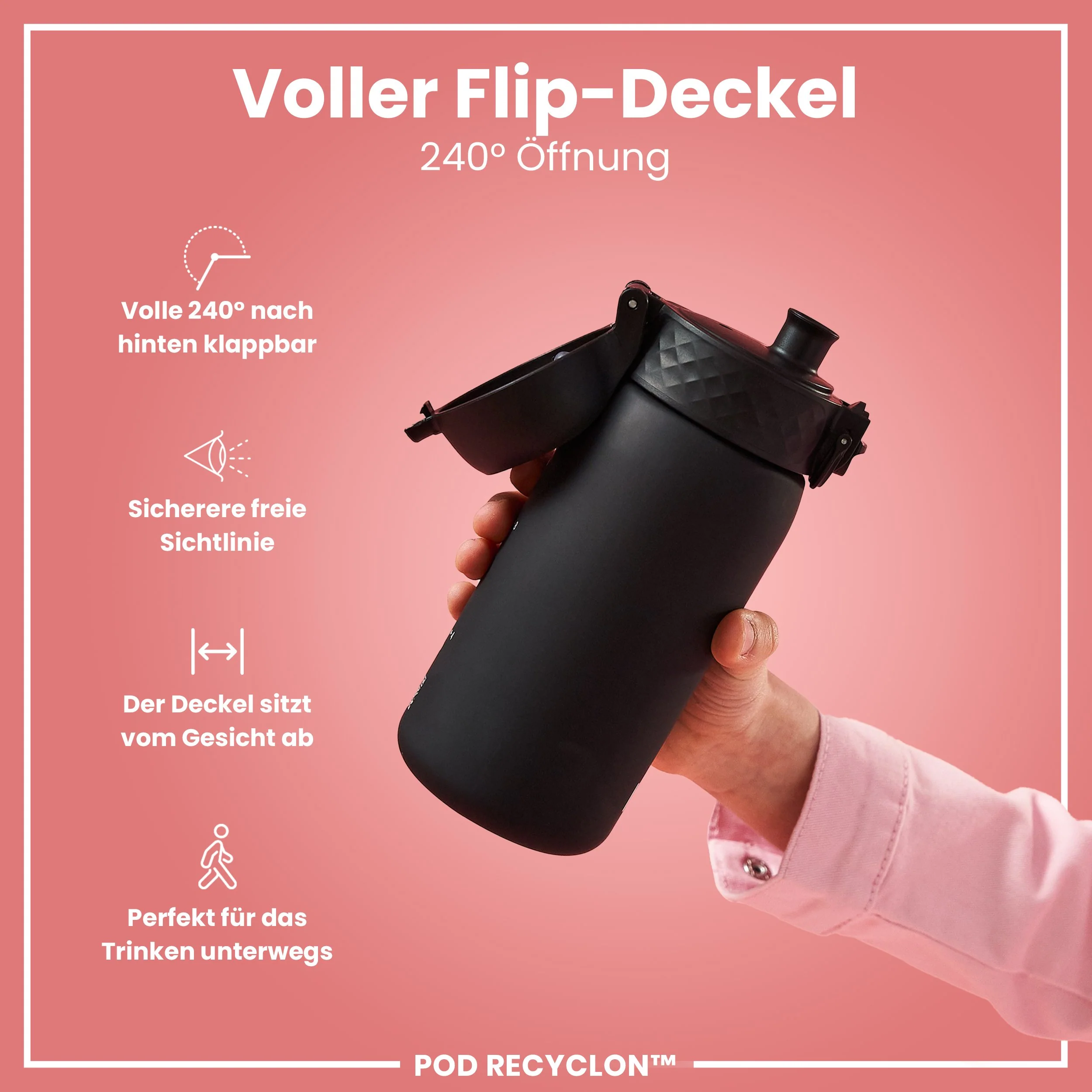 Recyclon Trinkflasche mit Strohhalm, Schwarz, 350 ml - Image 4