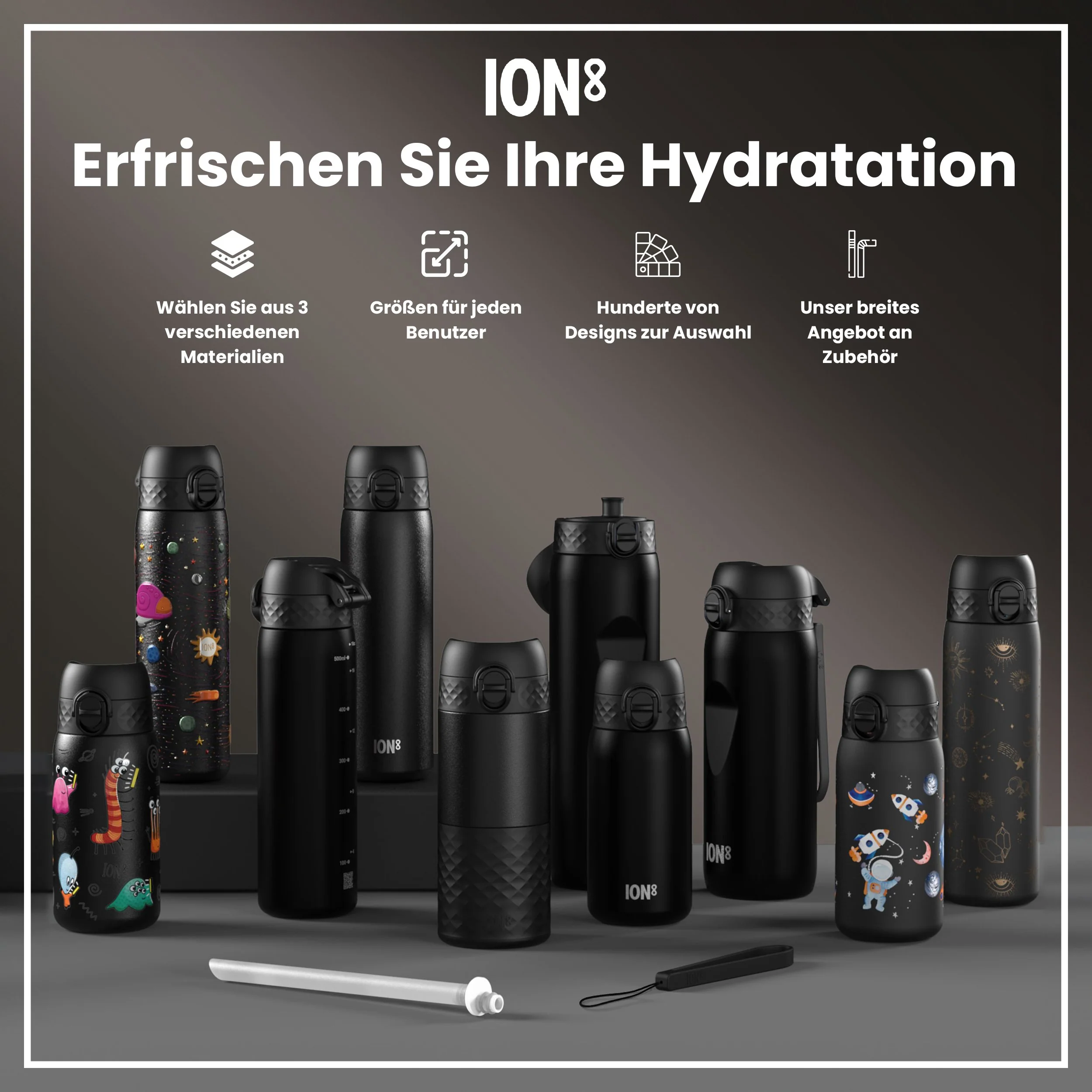 Recyclon Trinkflasche mit Strohhalm, Schwarz, 350 ml - Image 7
