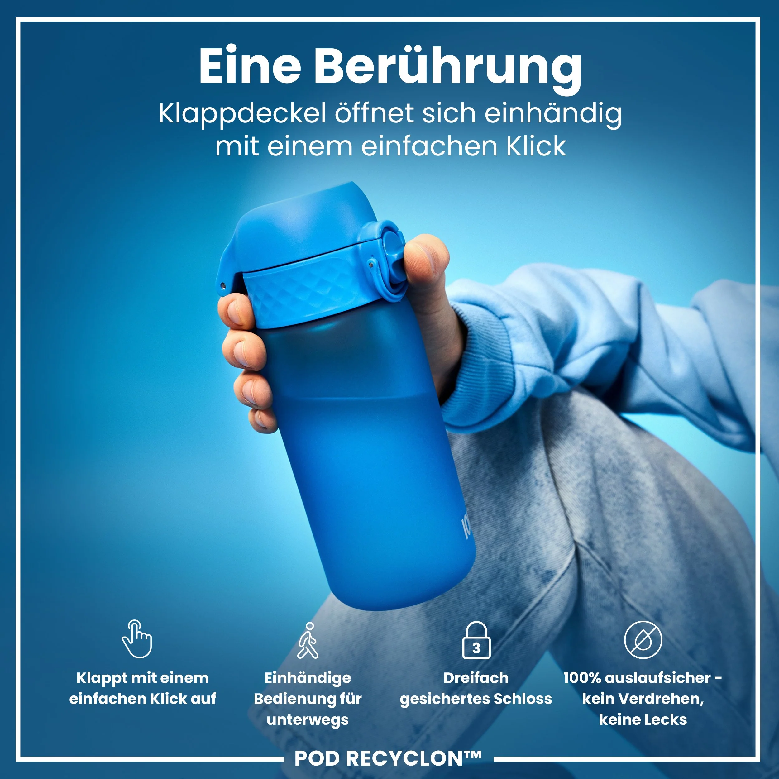Recyclon Trinkflasche mit Strohhalm, Blau, 350 ml - Image 3