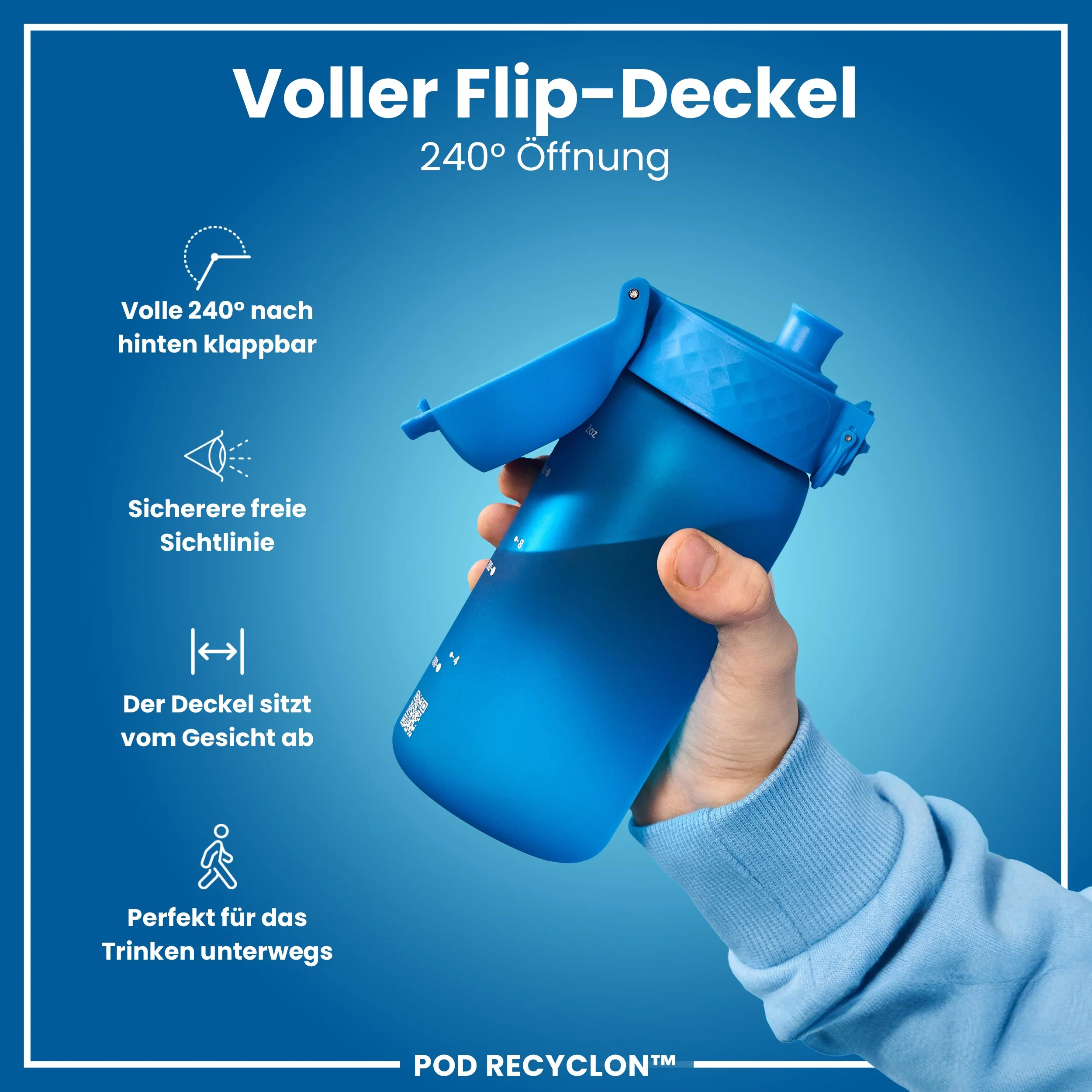 Recyclon Trinkflasche mit Strohhalm, Blau, 350 ml - Image 4