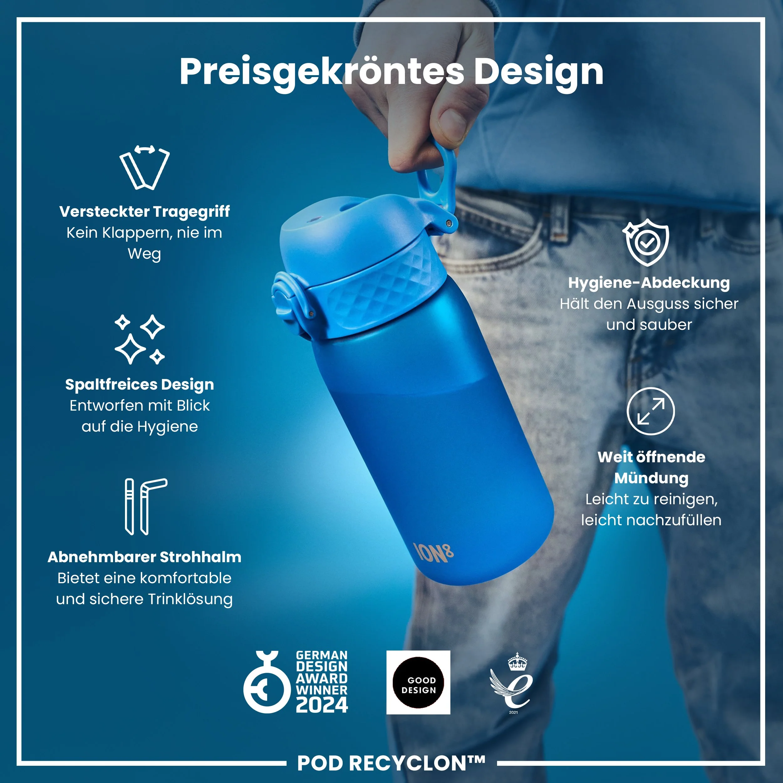 Recyclon Trinkflasche mit Strohhalm, Blau, 350 ml - Image 6