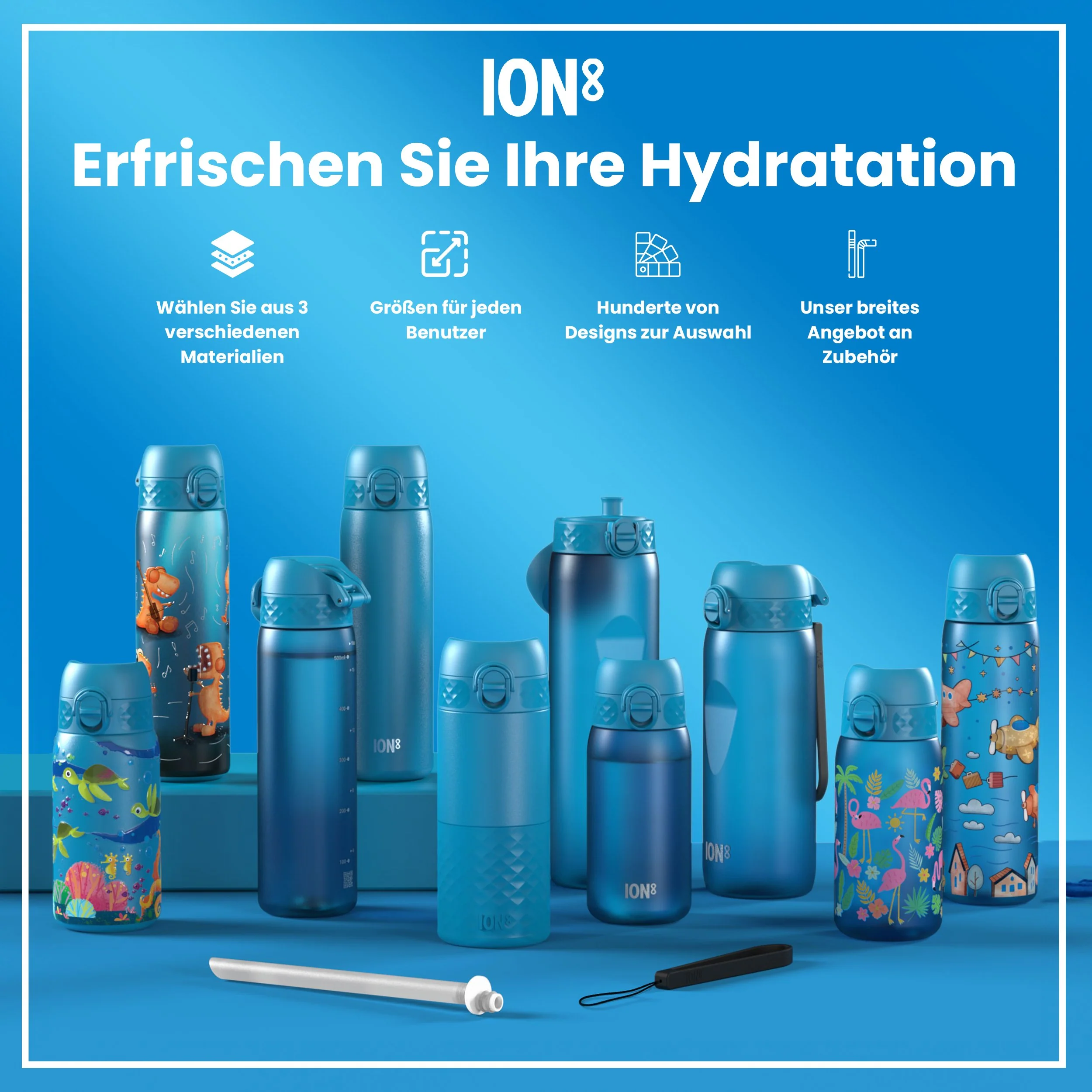 Recyclon Trinkflasche mit Strohhalm, Blau, 350 ml - Image 7