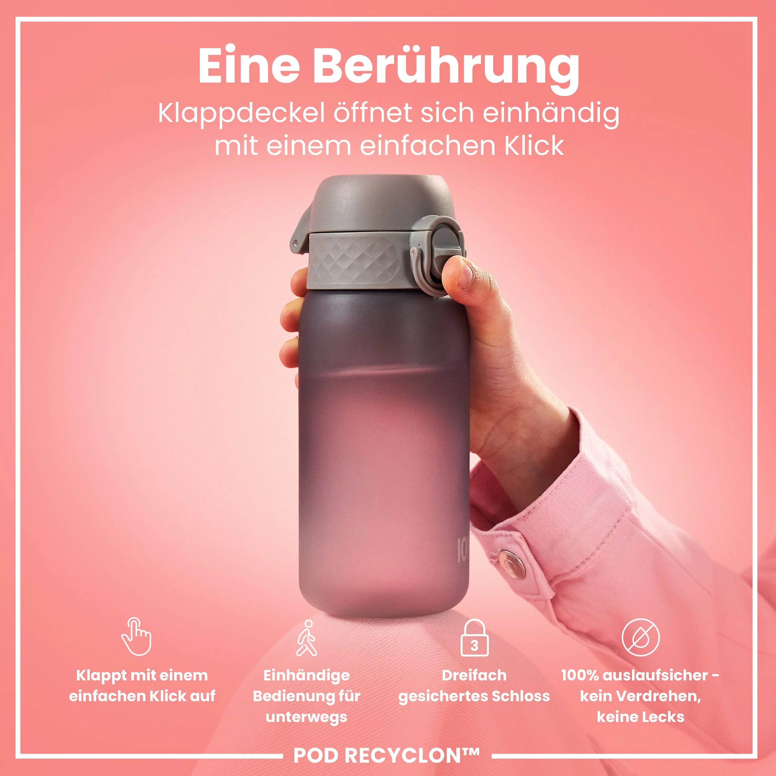 Recyclon Trinkflasche mit Strohhalm, Grau, 350 ml - Image 3
