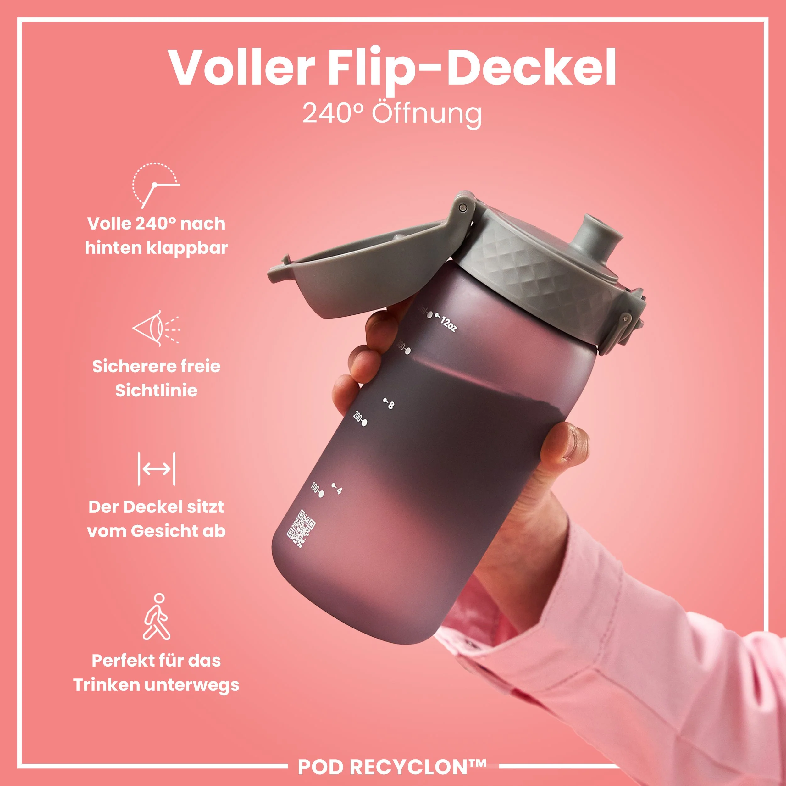 Recyclon Trinkflasche mit Strohhalm, Grau, 350 ml - Image 4