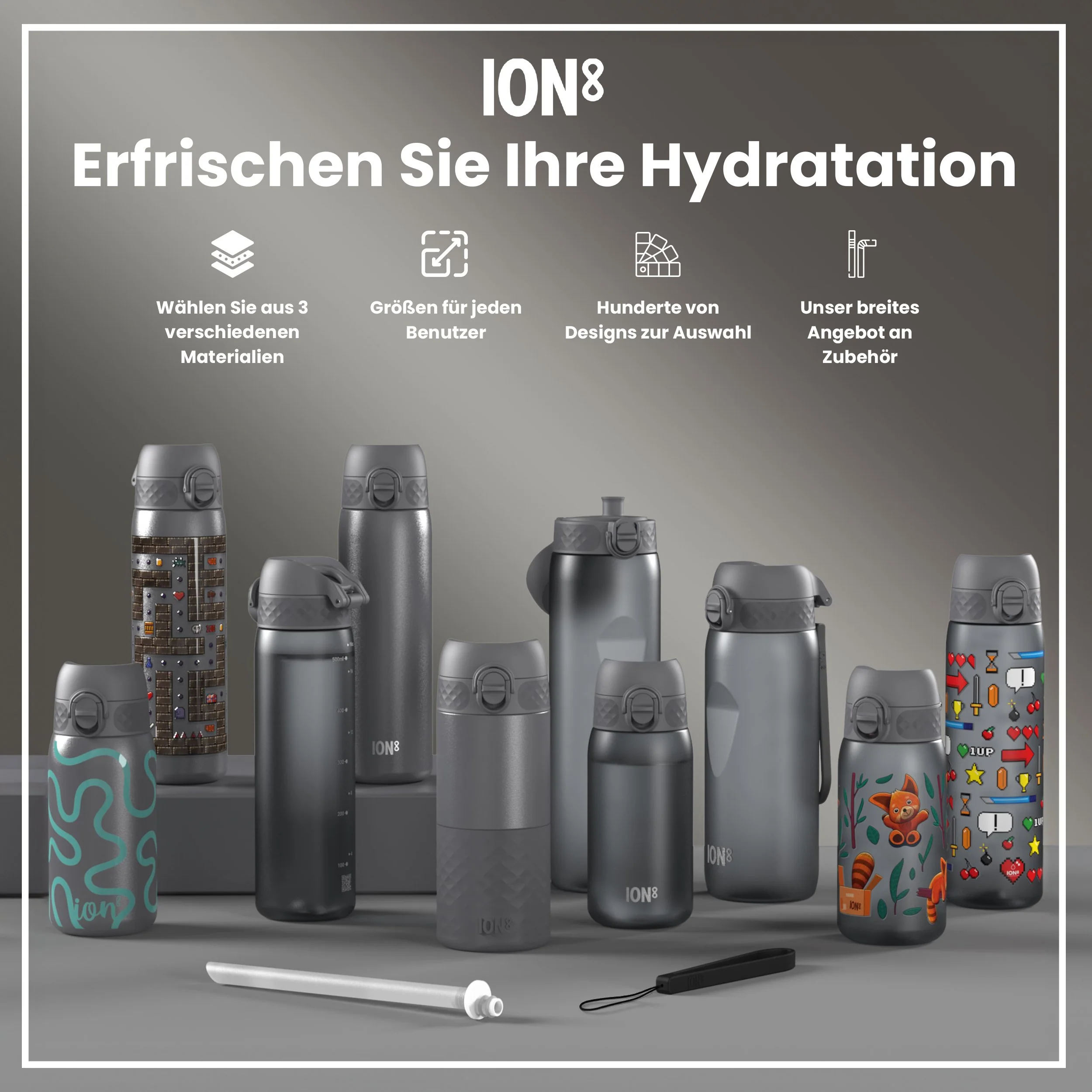 Recyclon Trinkflasche mit Strohhalm, Grau, 350 ml - Image 7