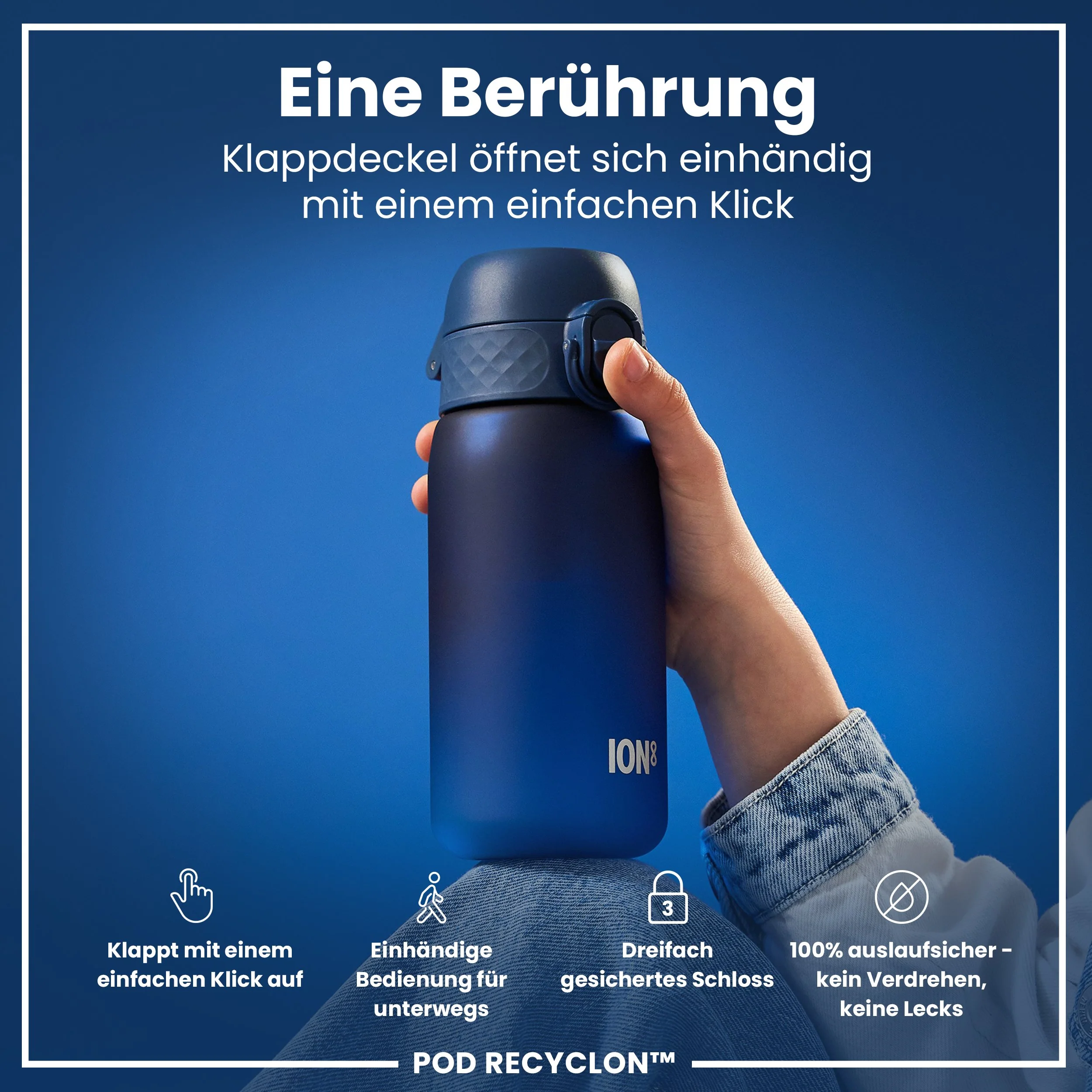 Recyclon Trinkflasche mit Strohhalm, Marineblau, 350 ml - Image 3