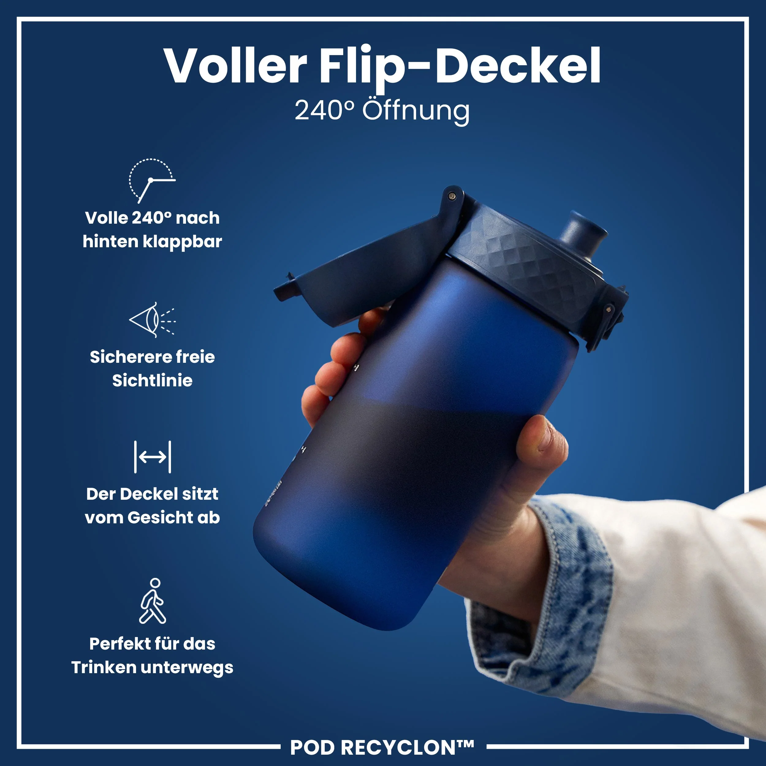 Recyclon Trinkflasche mit Strohhalm, Marineblau, 350 ml - Image 4