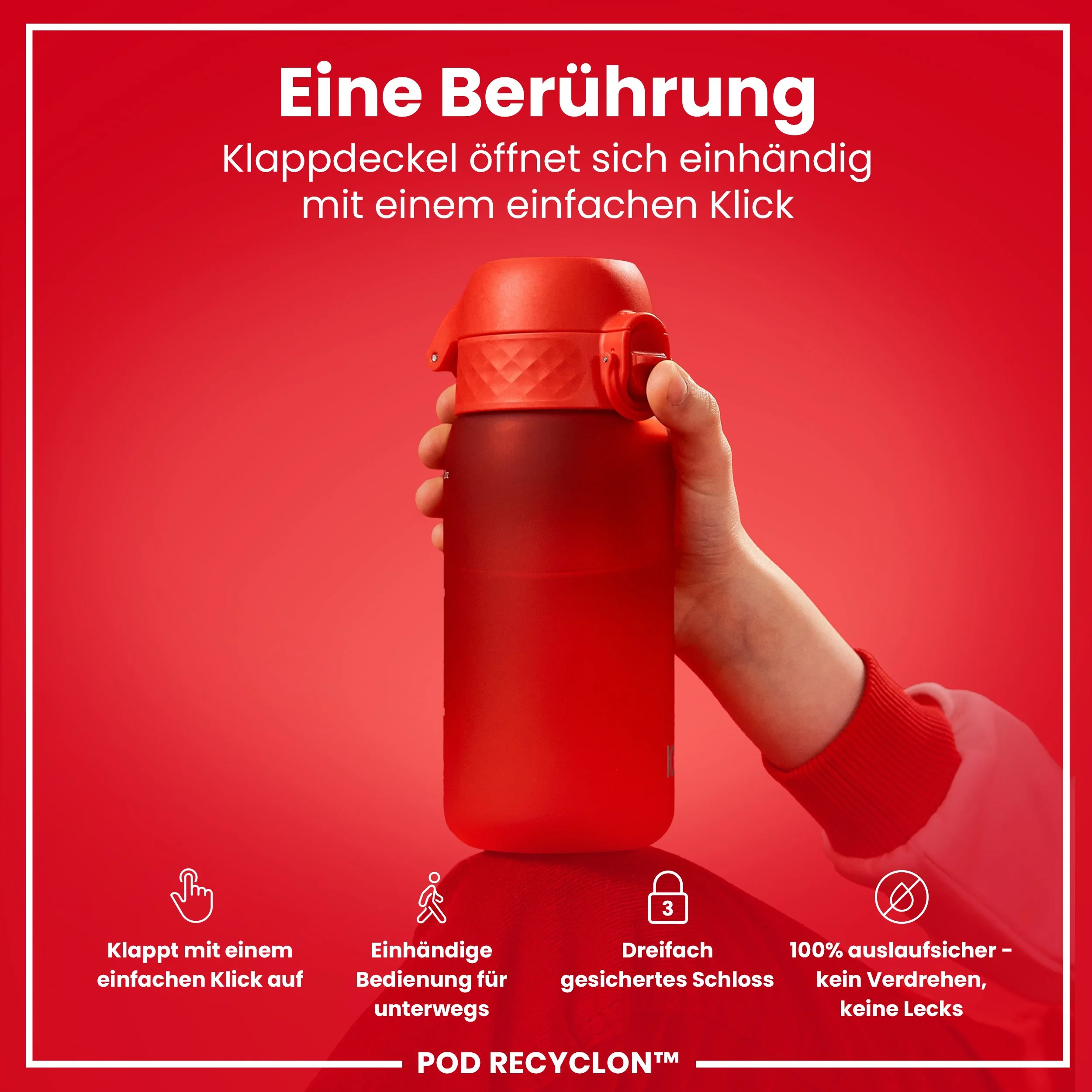 Recyclon Trinkflasche mit Strohhalm, Rot, 350 ml - Image 3