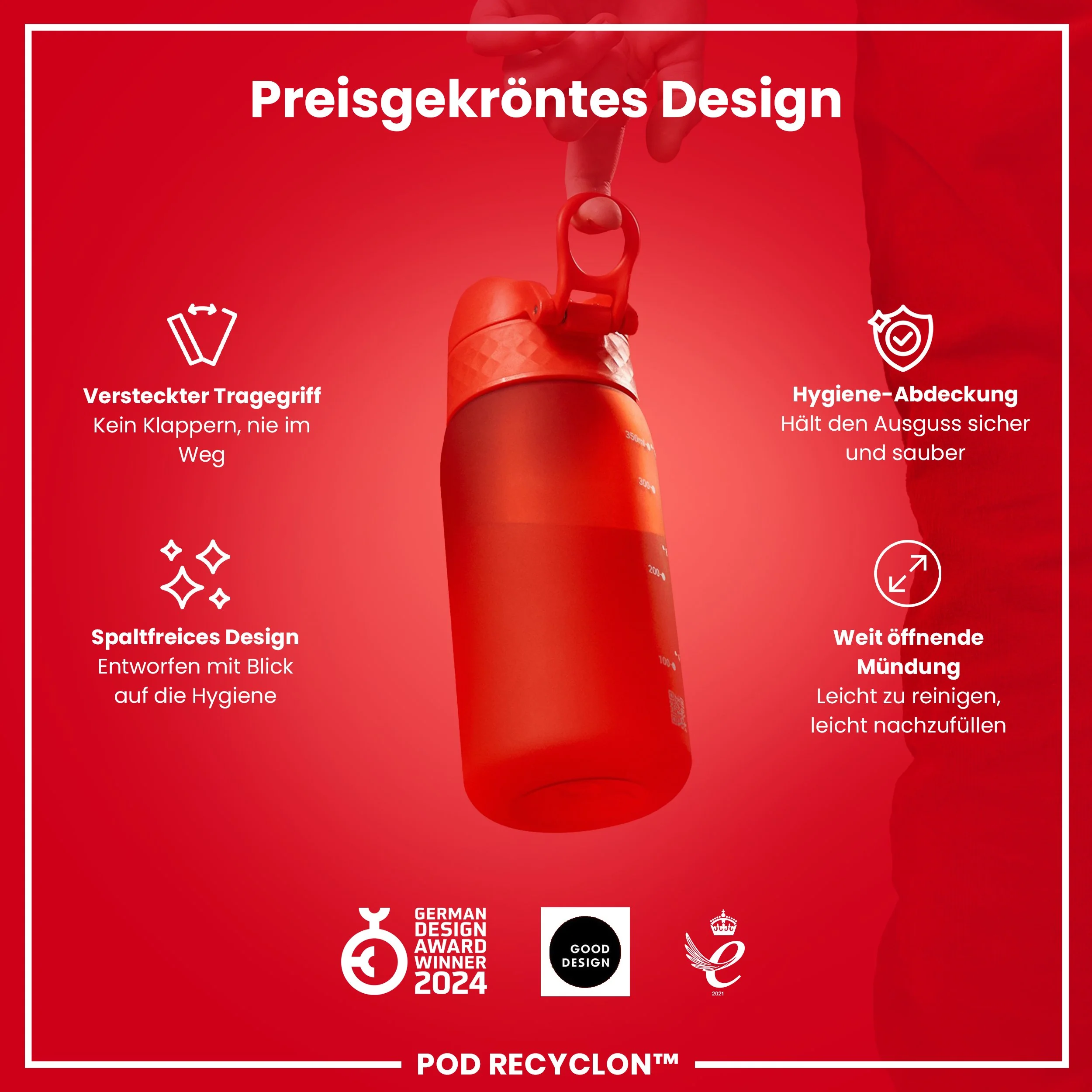 Recyclon Trinkflasche mit Strohhalm, Rot, 350 ml - Image 6