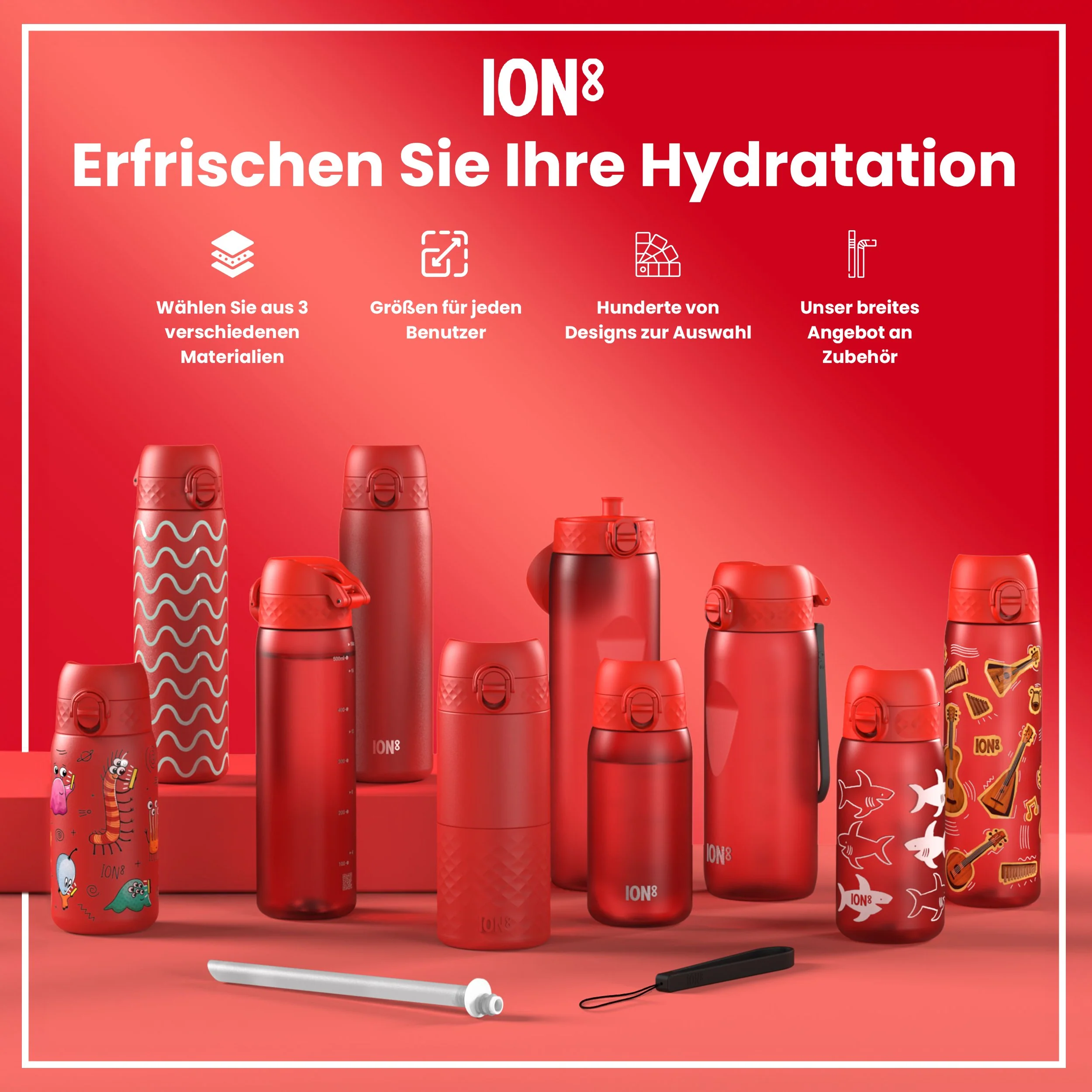 Recyclon Trinkflasche mit Strohhalm, Rot, 350 ml - Image 7