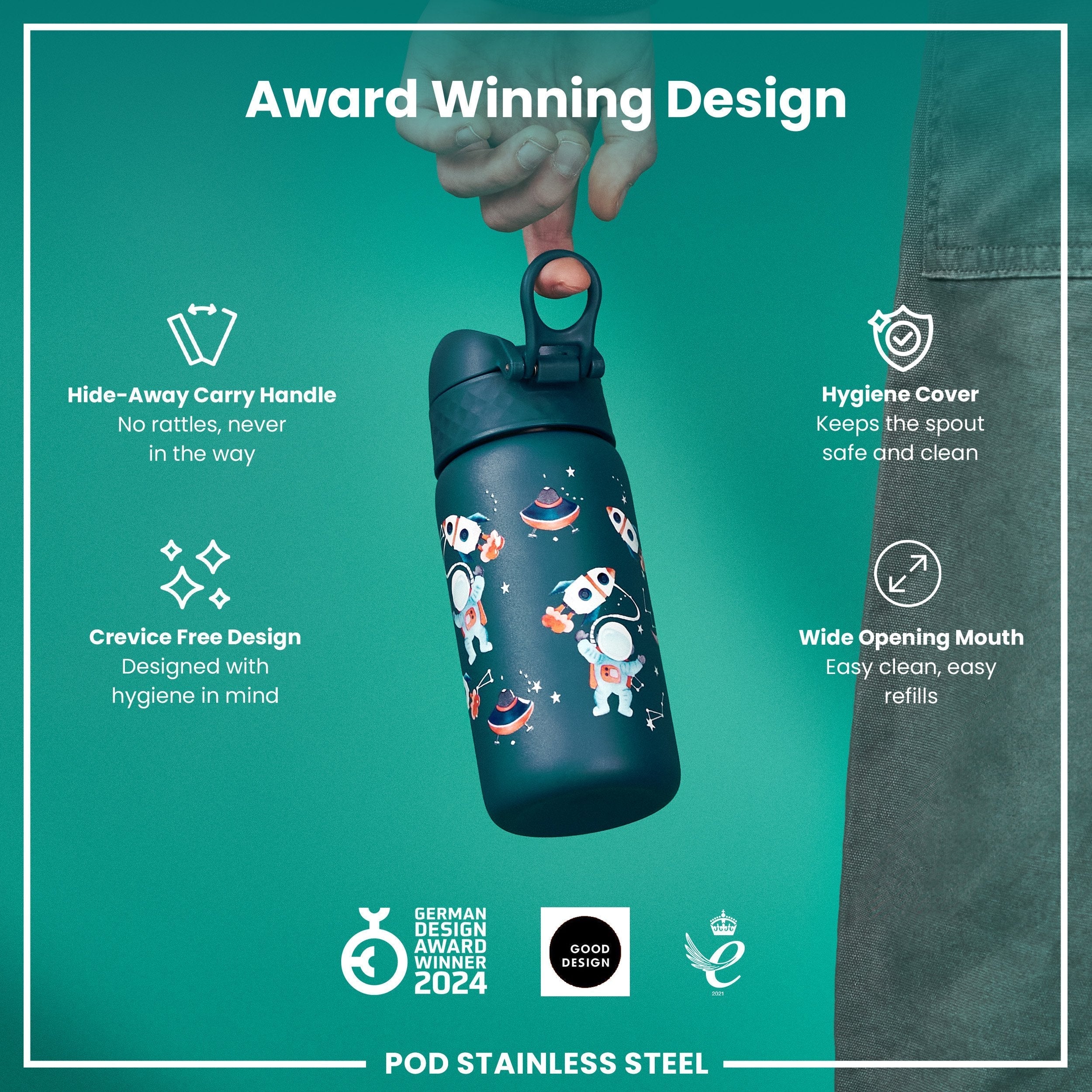 Isolierte Edelstahl-Trinkflasche, Weltraumdesign, 320 ml - Image 6