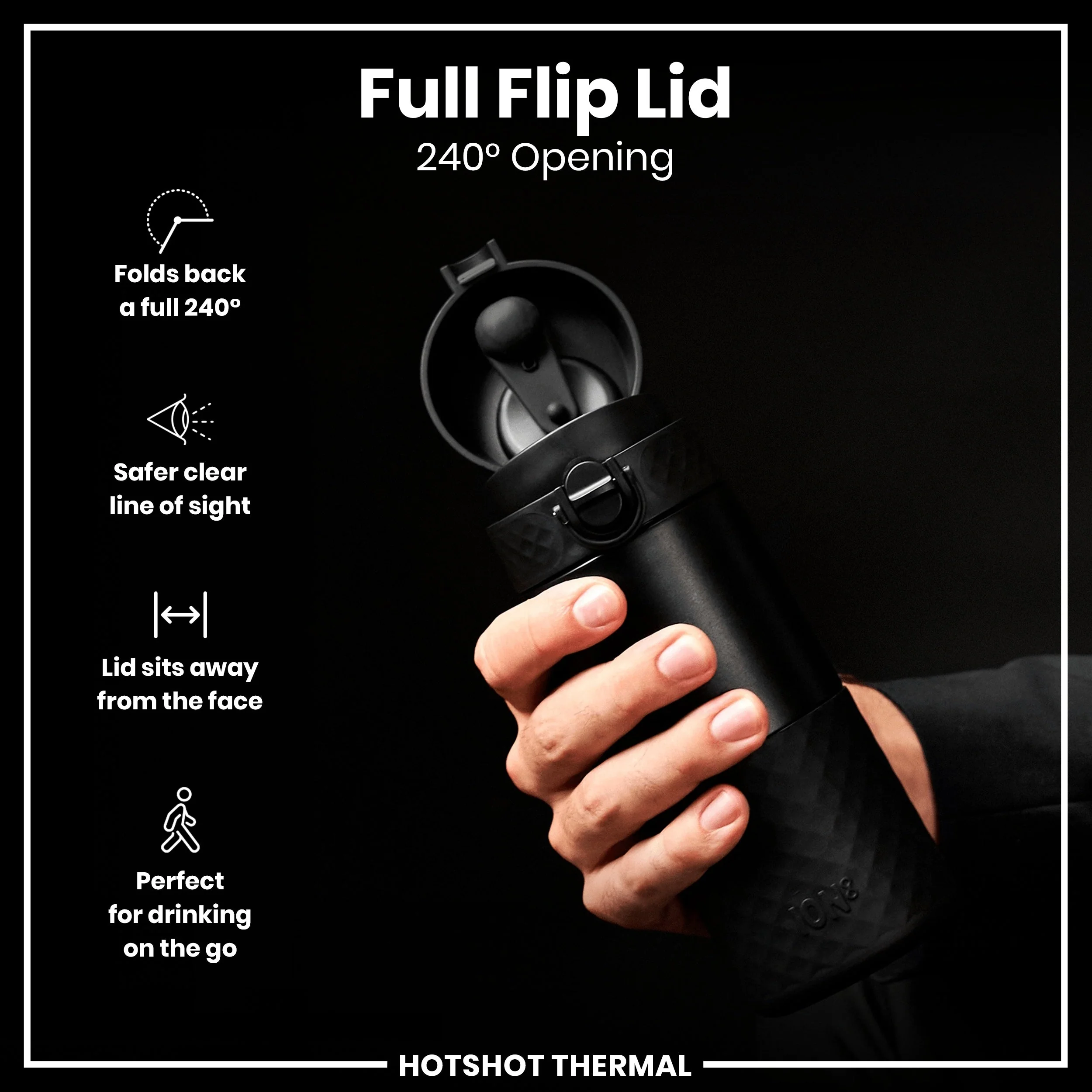 Edelstahl-Thermobecher für unterwegs, Schwarz, 360 ml - Image 4