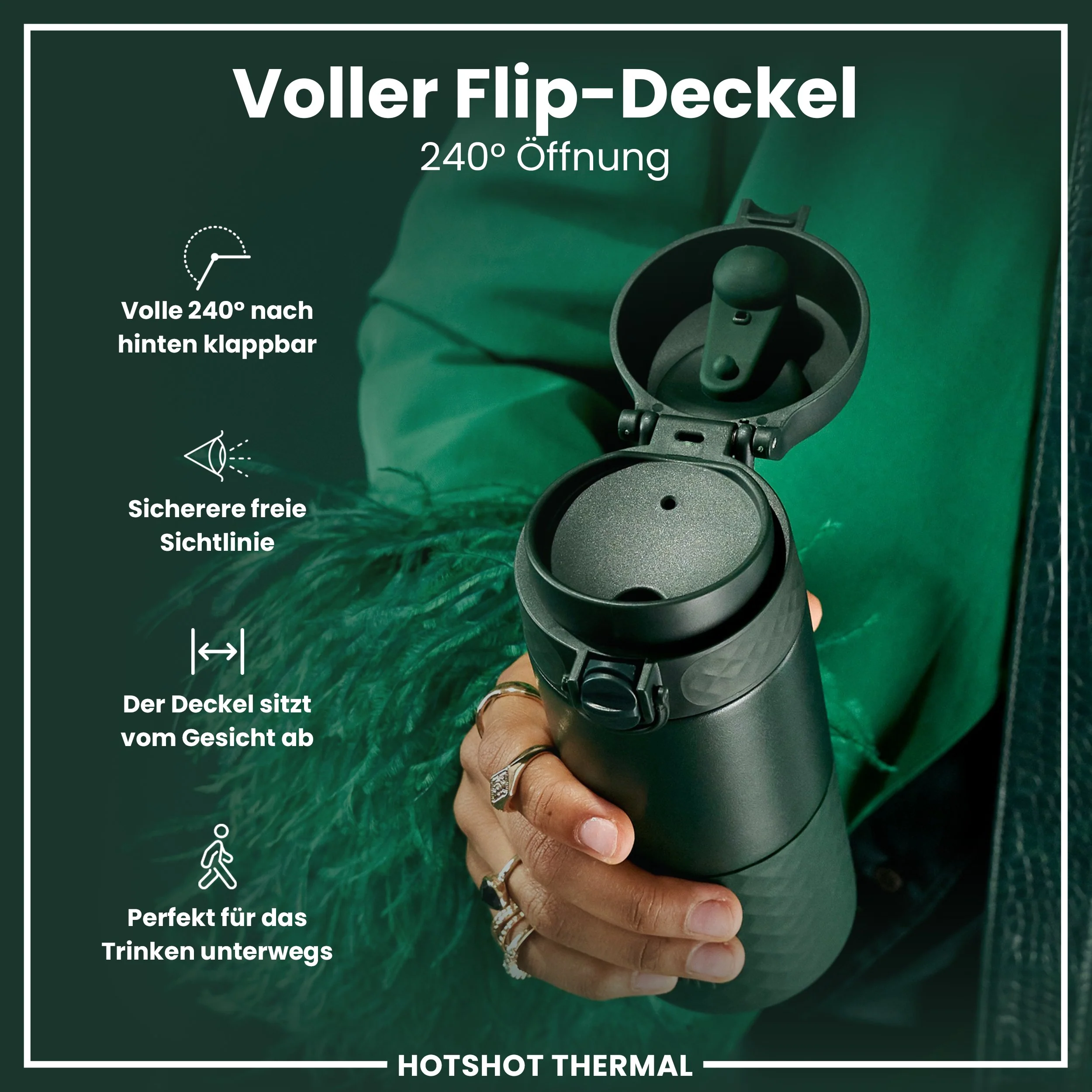 Edelstahl-Thermobecher für unterwegs, Dunkelgrün, 360 ml - Image 4