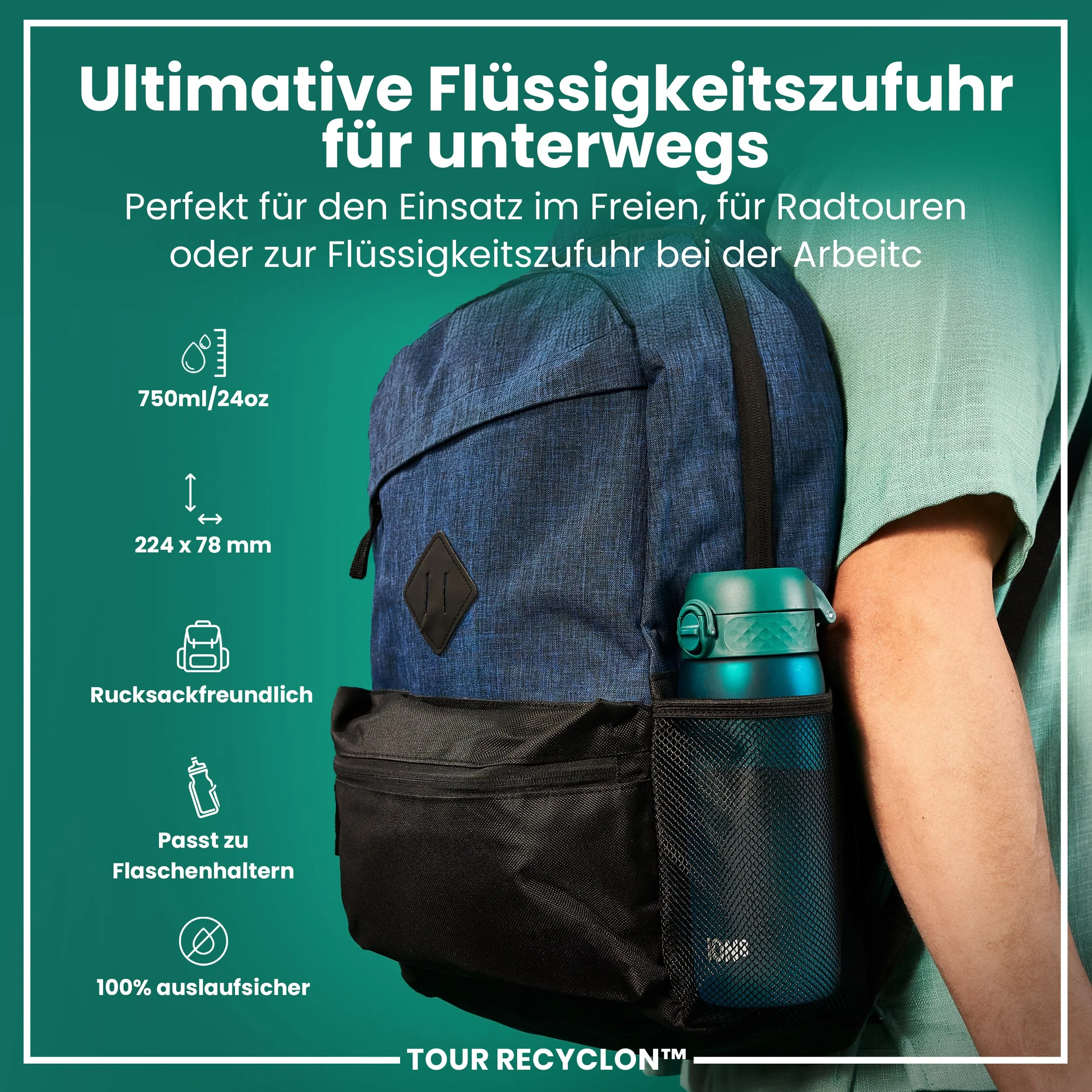 Recyclon-Trinkflasche, Aqua, 750ml - Image 2