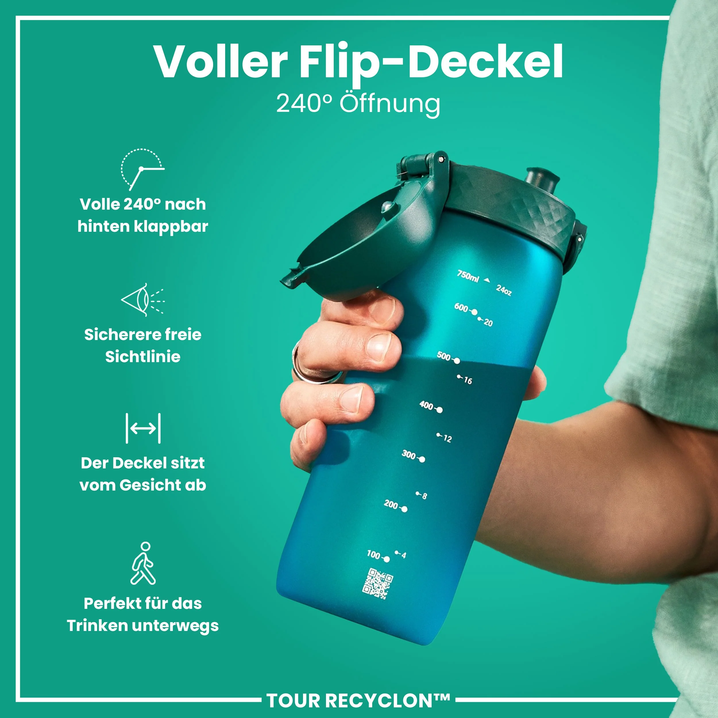 Recyclon-Trinkflasche, Aqua, 750ml - Image 4