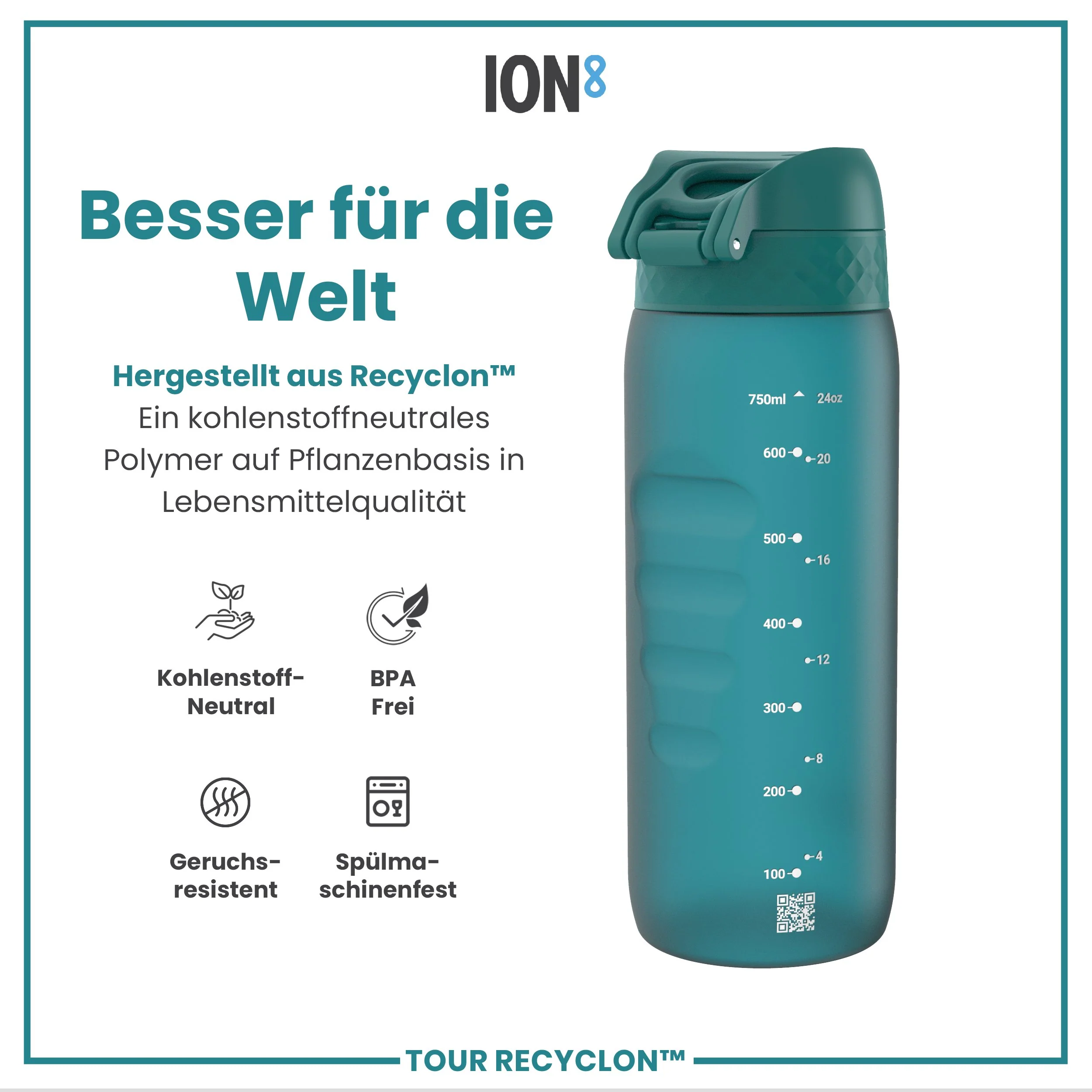 Recyclon-Trinkflasche, Aqua, 750ml - Image 5