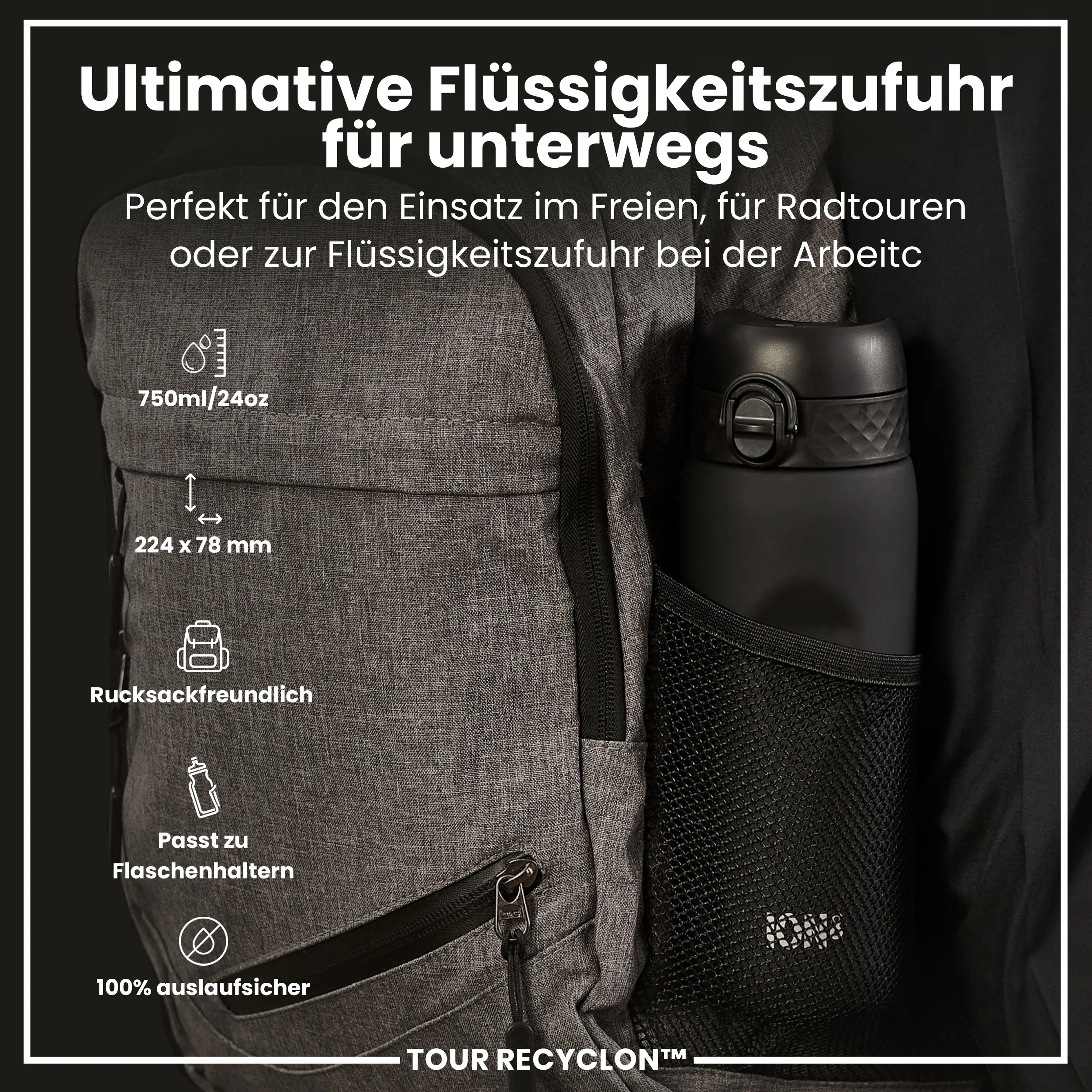 Recyclon-Trinkflasche, Schwarz, 750ml - Image 2