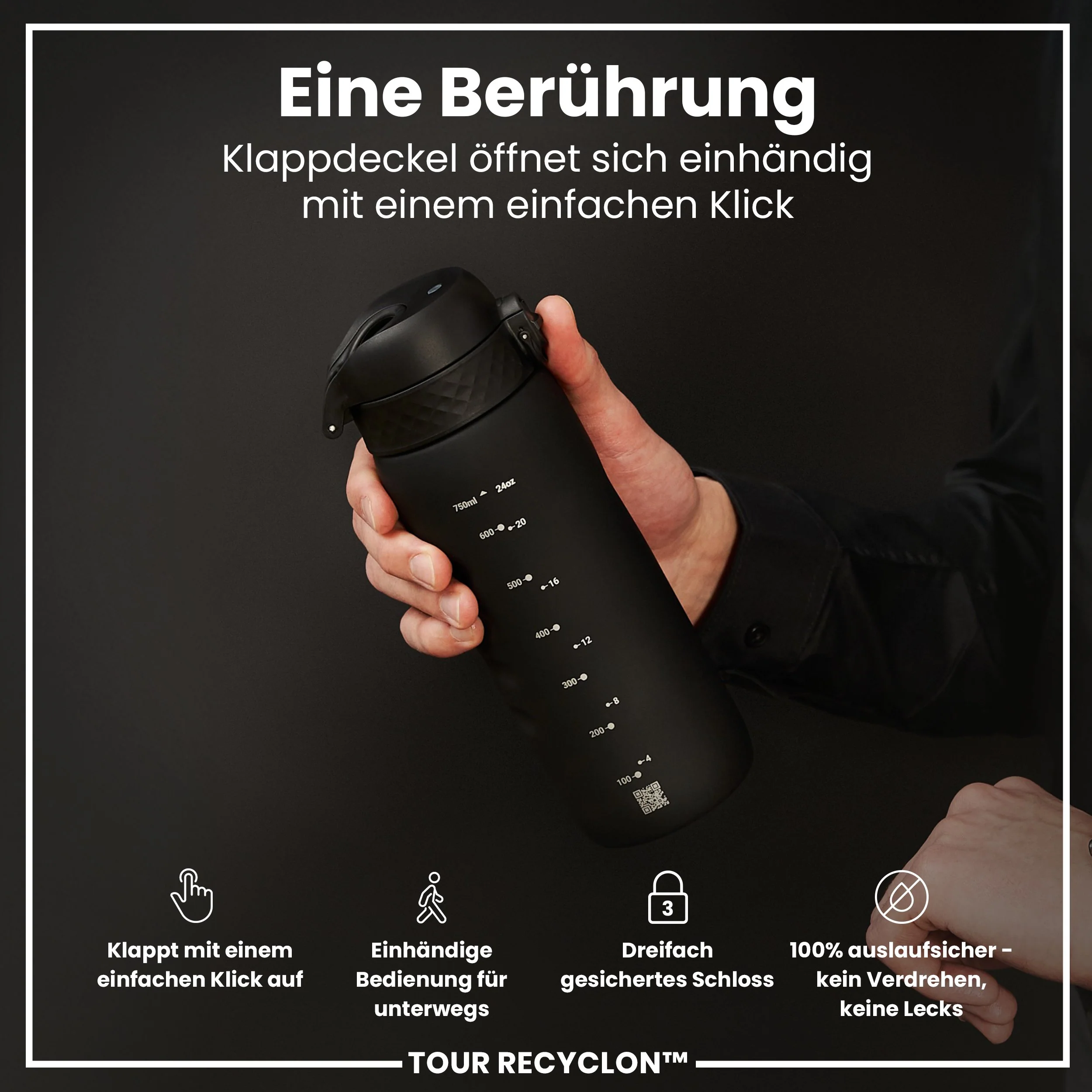 Recyclon-Trinkflasche, Schwarz, 750ml - Image 3