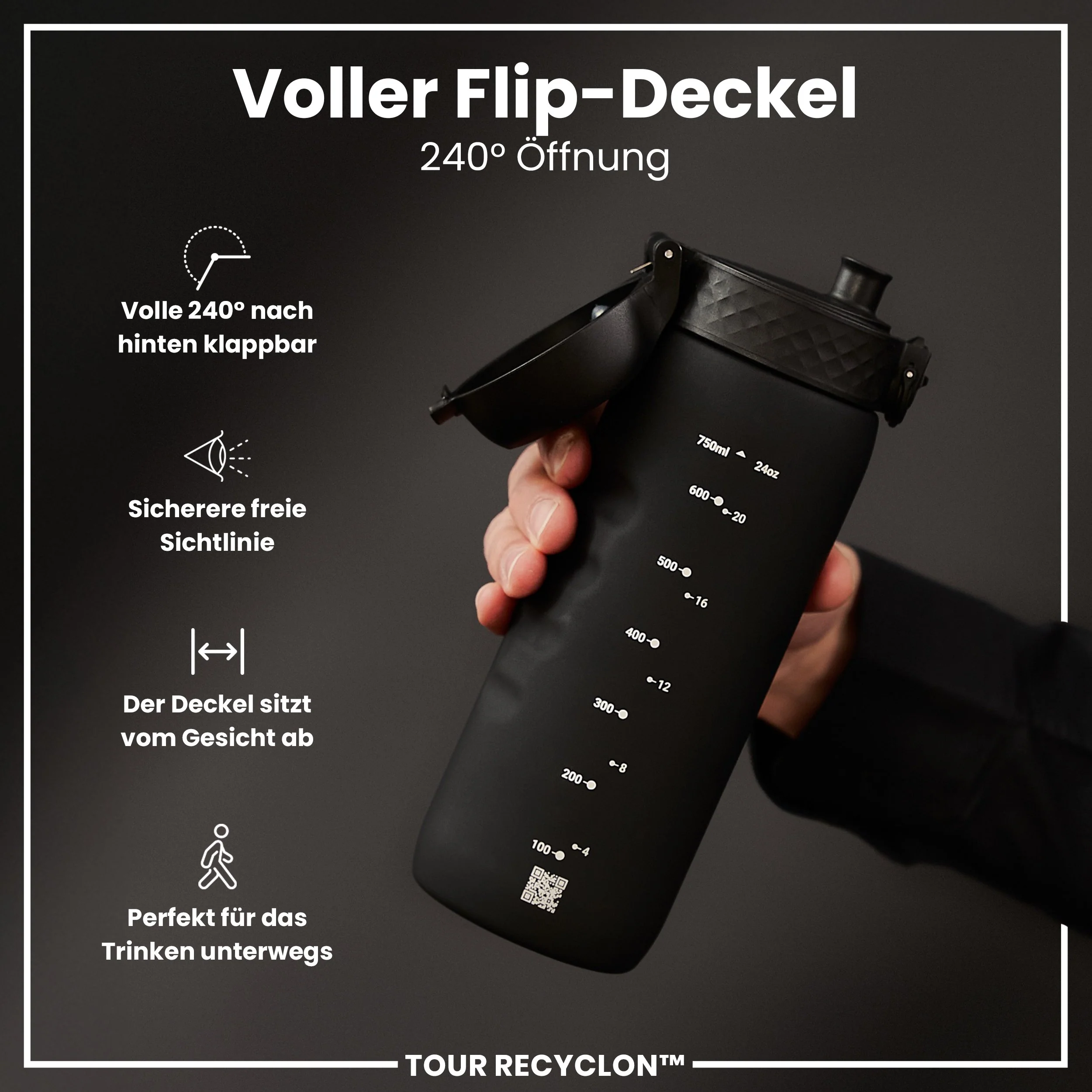 Recyclon-Trinkflasche, Schwarz, 750ml - Image 4