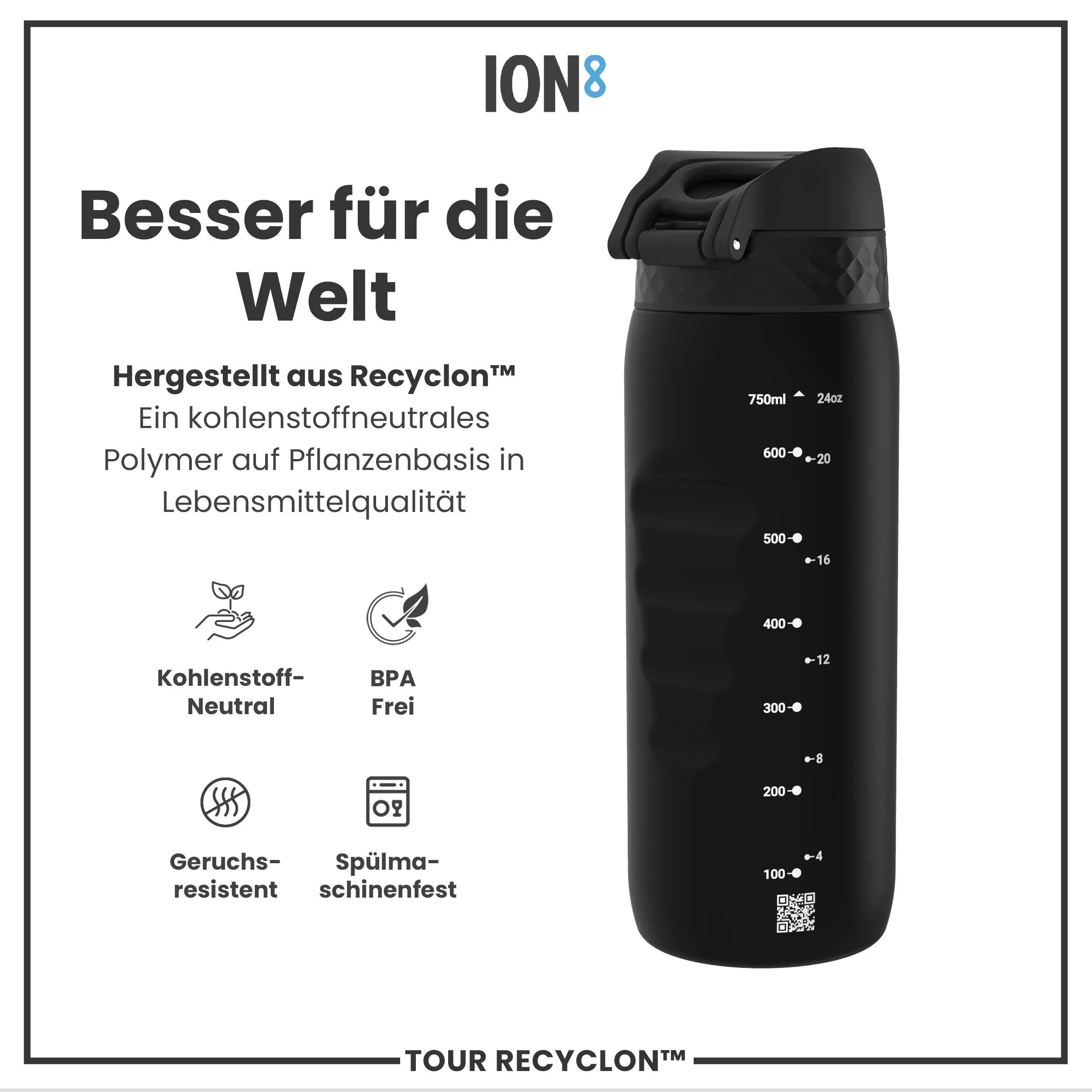 Recyclon-Trinkflasche, Schwarz, 750ml - Image 5