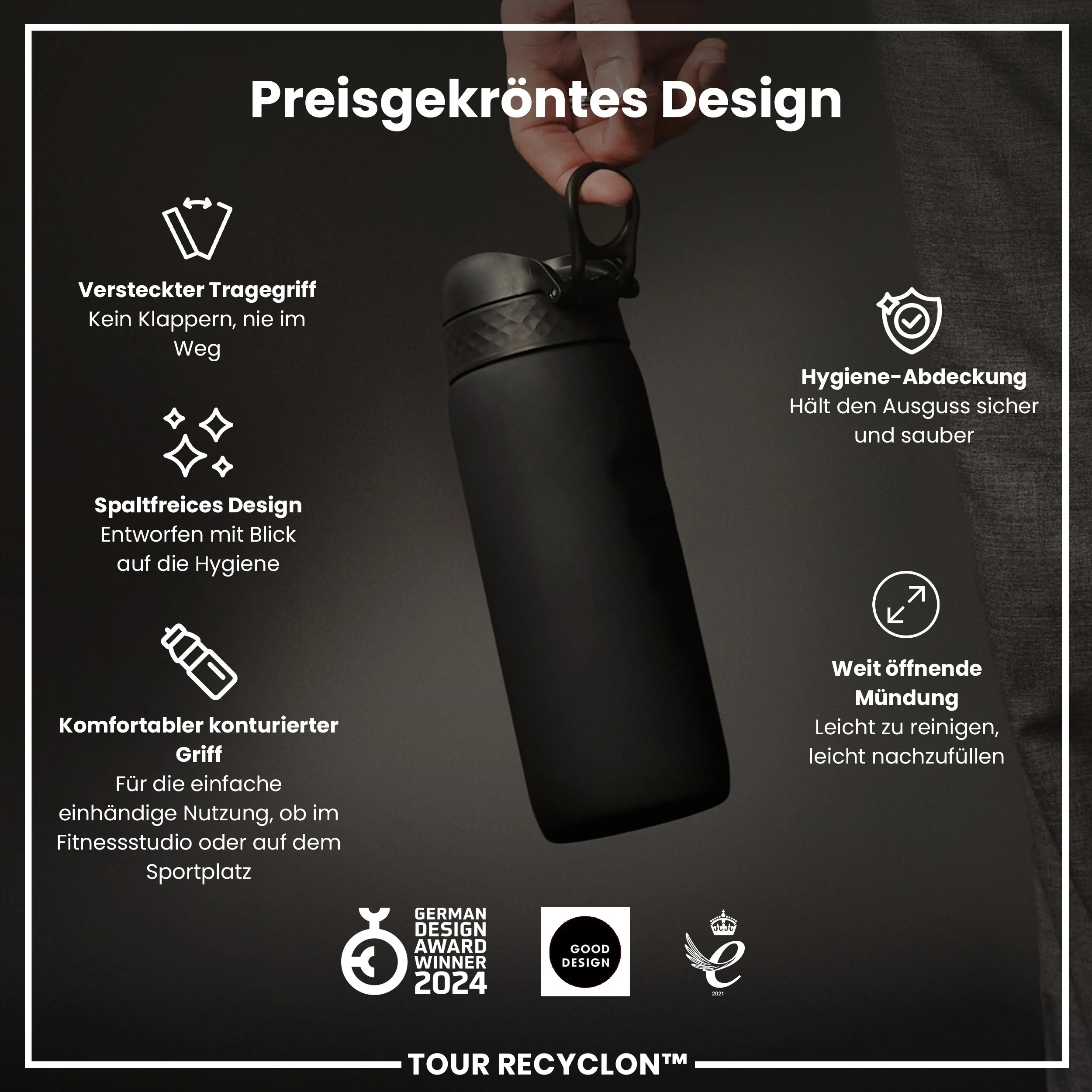Recyclon-Trinkflasche, Schwarz, 750ml - Image 6