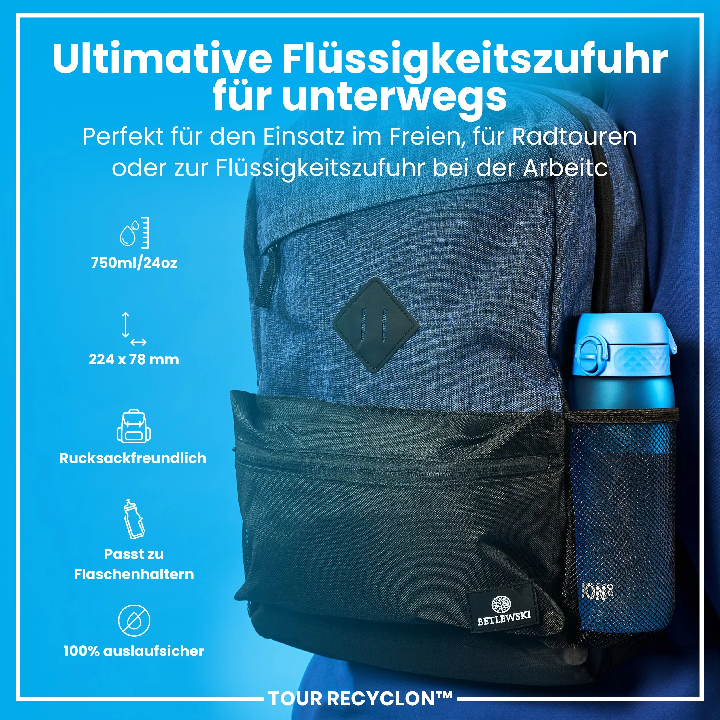 Recyclon-Trinkflasche, Blau, 750ml - Image 2